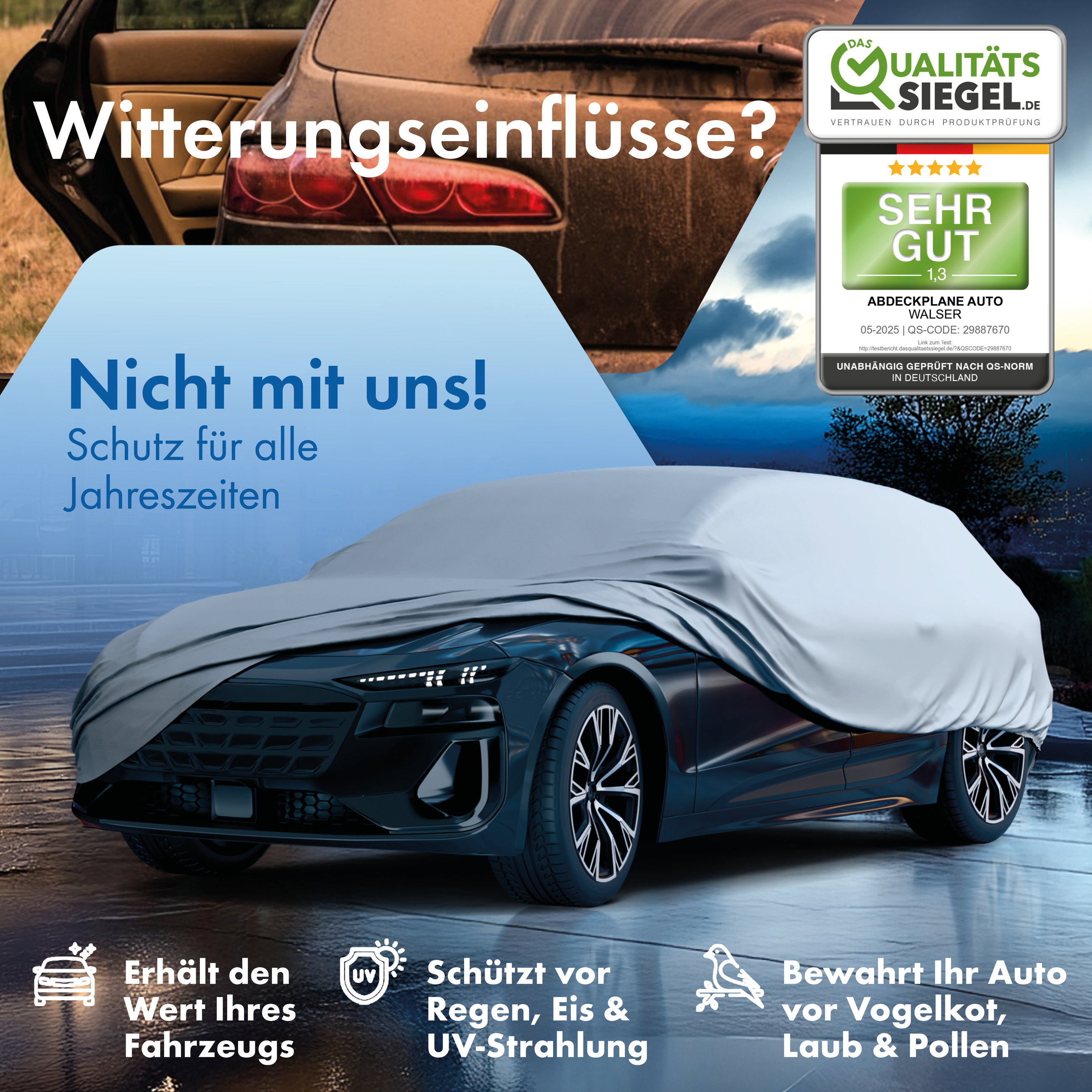 Abdeckplane Auto, Autoplane Vollgarage Kombi Größe L, Autoabdeckung silber