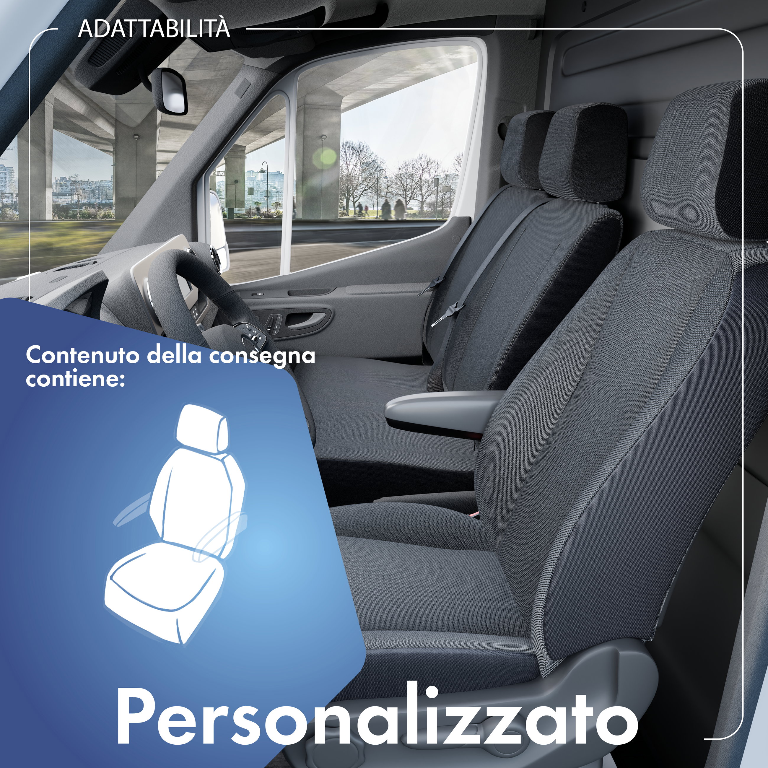 Transporter Coprisedili in tessuto per VW T4, 1 sedile anteriore singolo (con bracciolo)