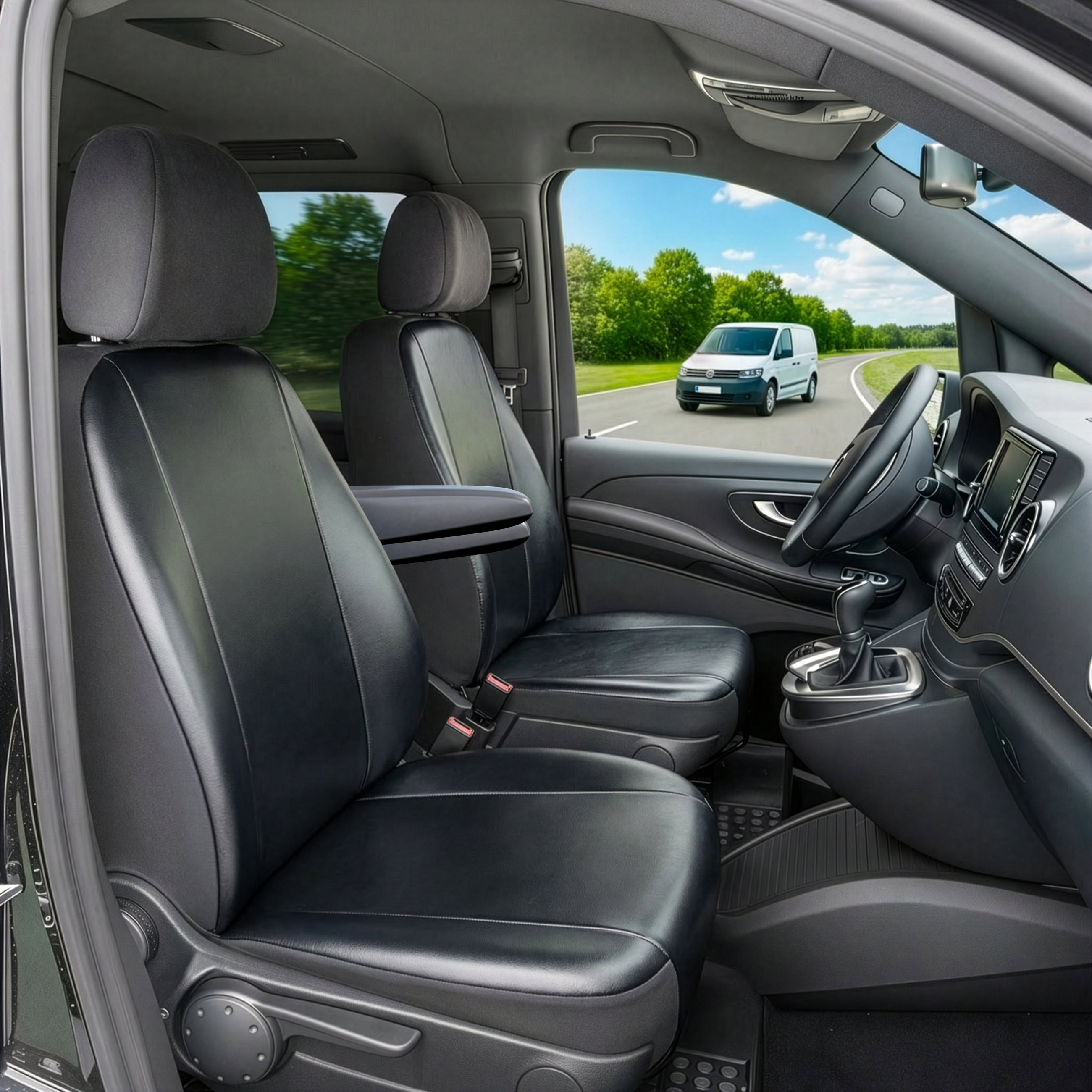 Citroen Berlingo kompatibler Sitzbezug Kunstleder, passgenau für 2 Einzelsitze vorne, robuste Sitzbezüge Transporter/Van anthrazit