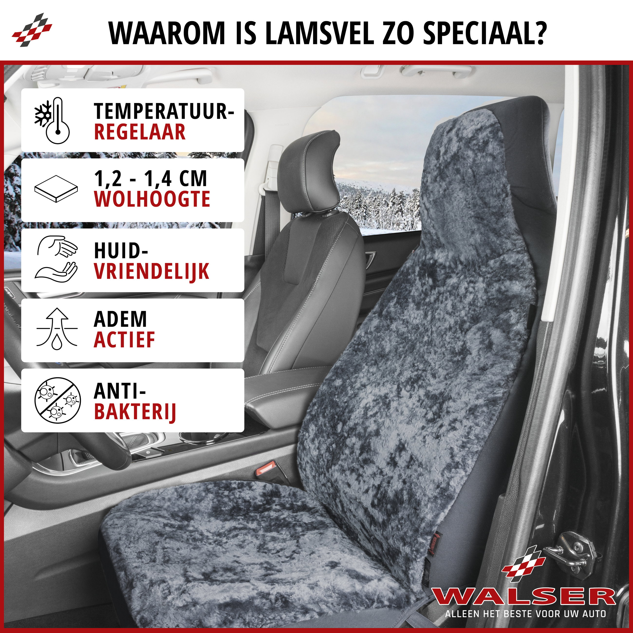 Autostoelhoes Lamsvel Zoya antraciet, 1 stuk