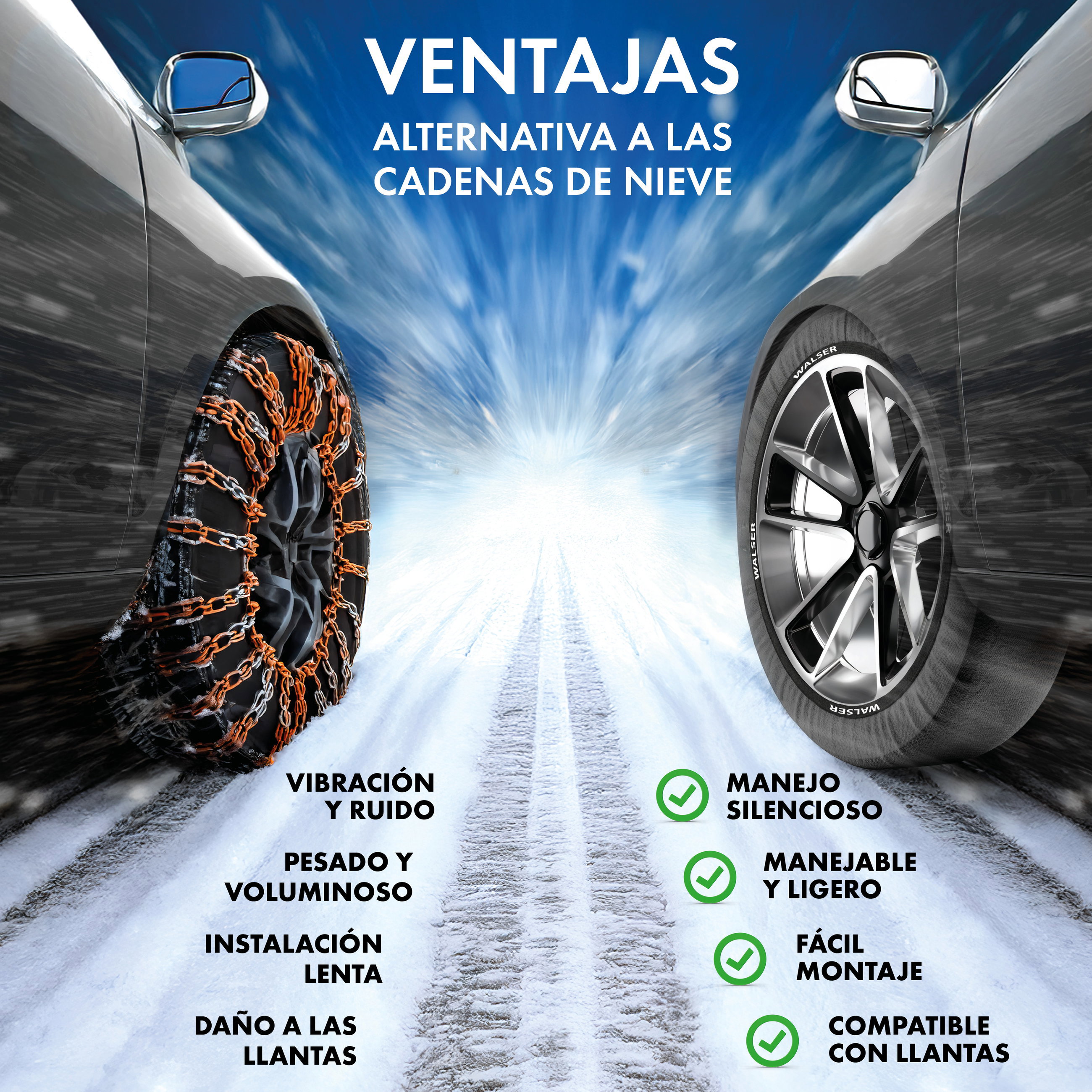 Premium Textile cadenas de nieve Easygo L, juego de 2 cadenas de nieve textiles homologadas según norma UE 16662-1, cadenas de nieve para coche, coche cadenas de nieve textiles 2 pieza gris/negro