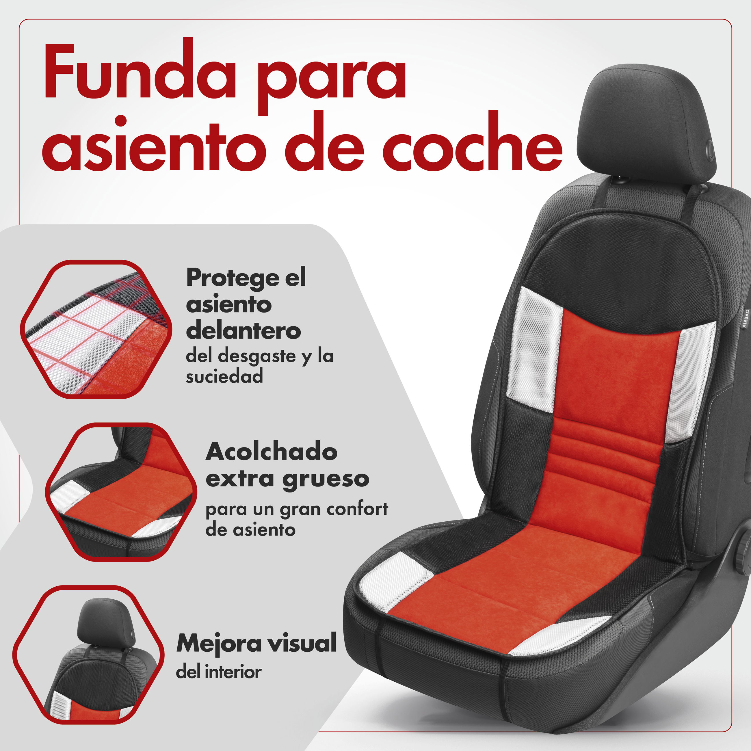 Kissen, Dekoration für Zuhause, Autositzbezug, Sitzbezug Auto, Fahrzeugsitz, Rote Akzentfarben, Polsterung