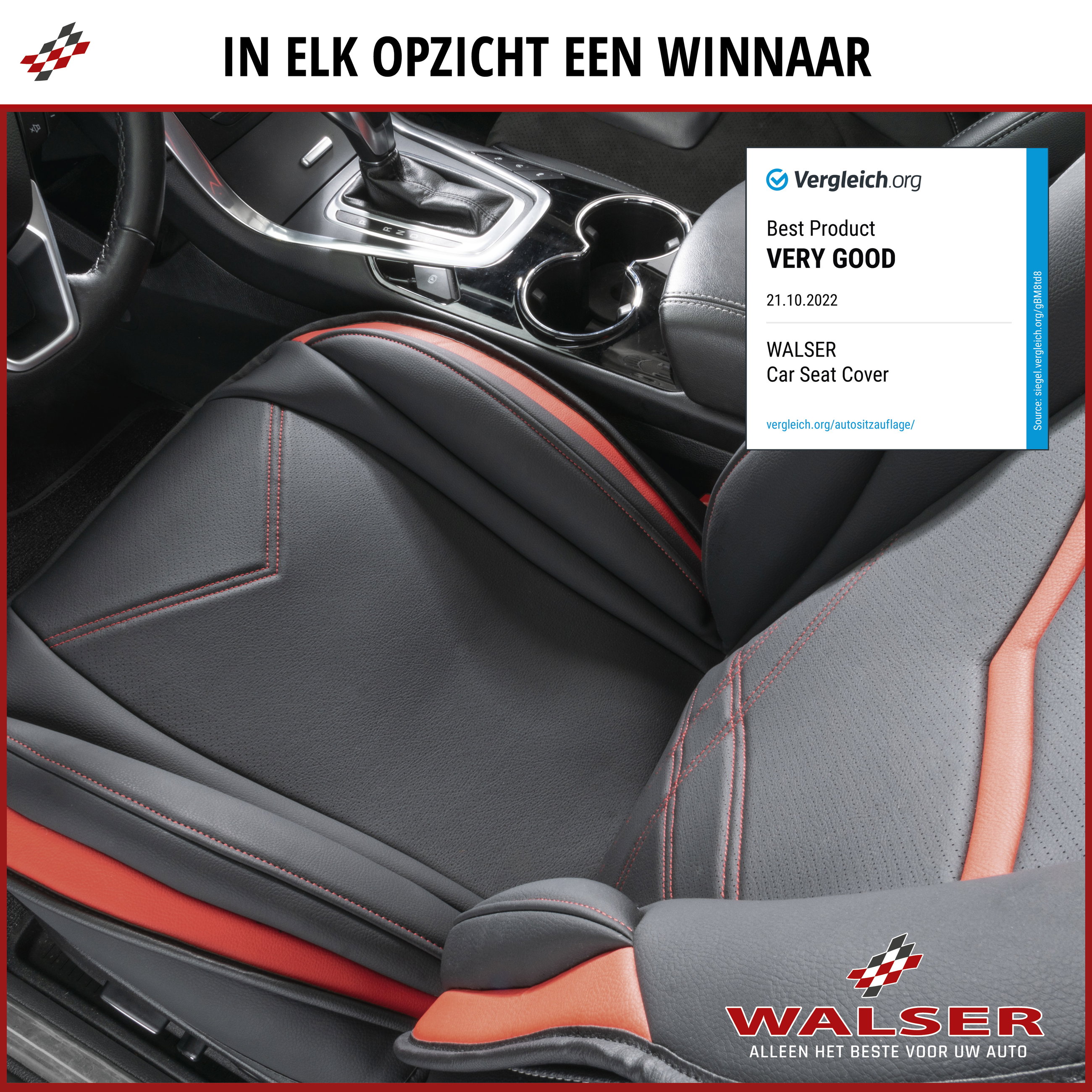 Autostoelhoes, universele stoelhoes en beschermmat in zwart-rood, stoelbeschermer voor auto's en vrachtwagens in racing look, 1 stuk
