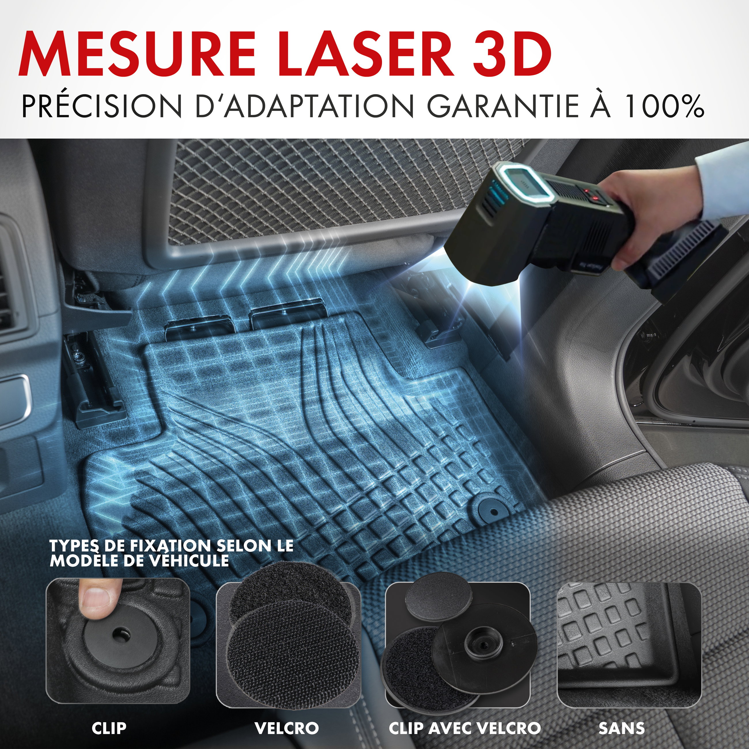 Auto, Autozubehör, Interieur, Gummimatte, Laser-Messgerät, Auto, Auto-Fußboden, Fußmatte, Gerät zur Messung, Velcro-Optionen