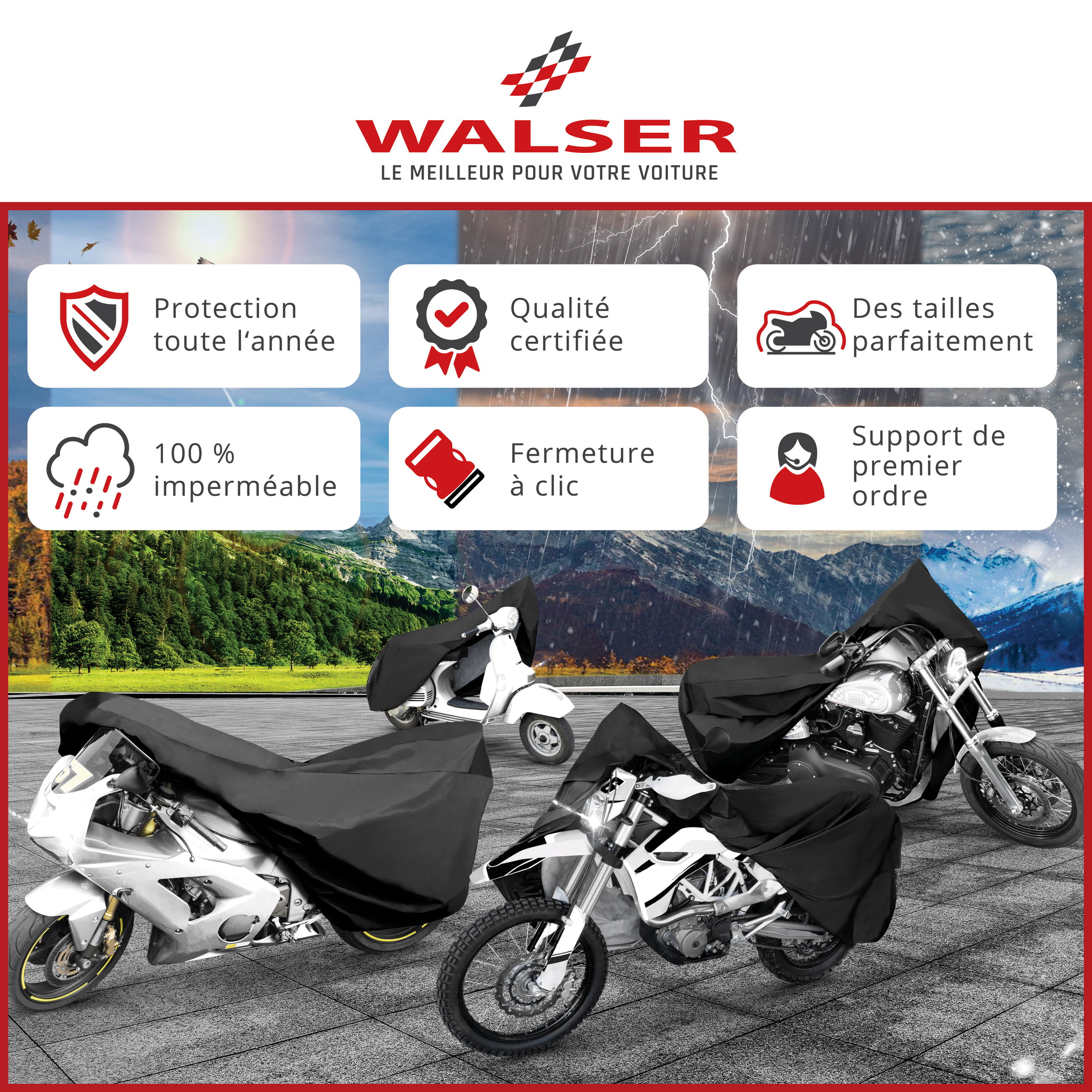 Bâche de protection pour moto All Weather S, Bâche de couverture Vespa, Garage pour moto étanche - 185x90x110 cm noir