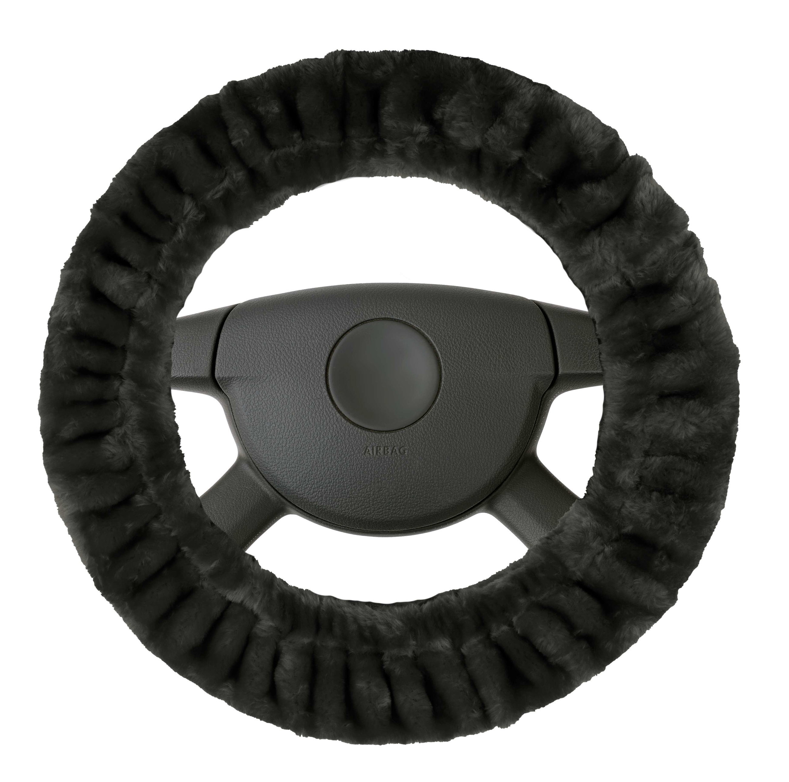 Housse de volant Teddy en peluche, housse de volant douce en fausse fourrure, protège-volant en peluche anthracite