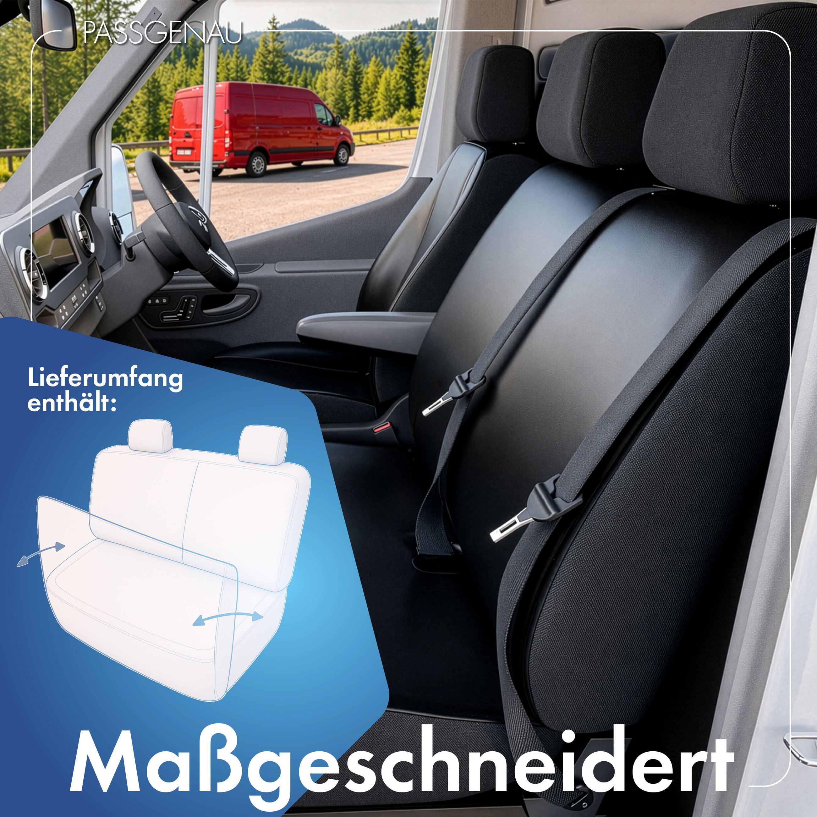 VW T5/Multivan T5 kompatibler Sitzbezug Kunstleder, passgenau für Doppelbank vorne Sitzbank klappbar, robuste Sitzbezüge Transporter/Van anthrazit
