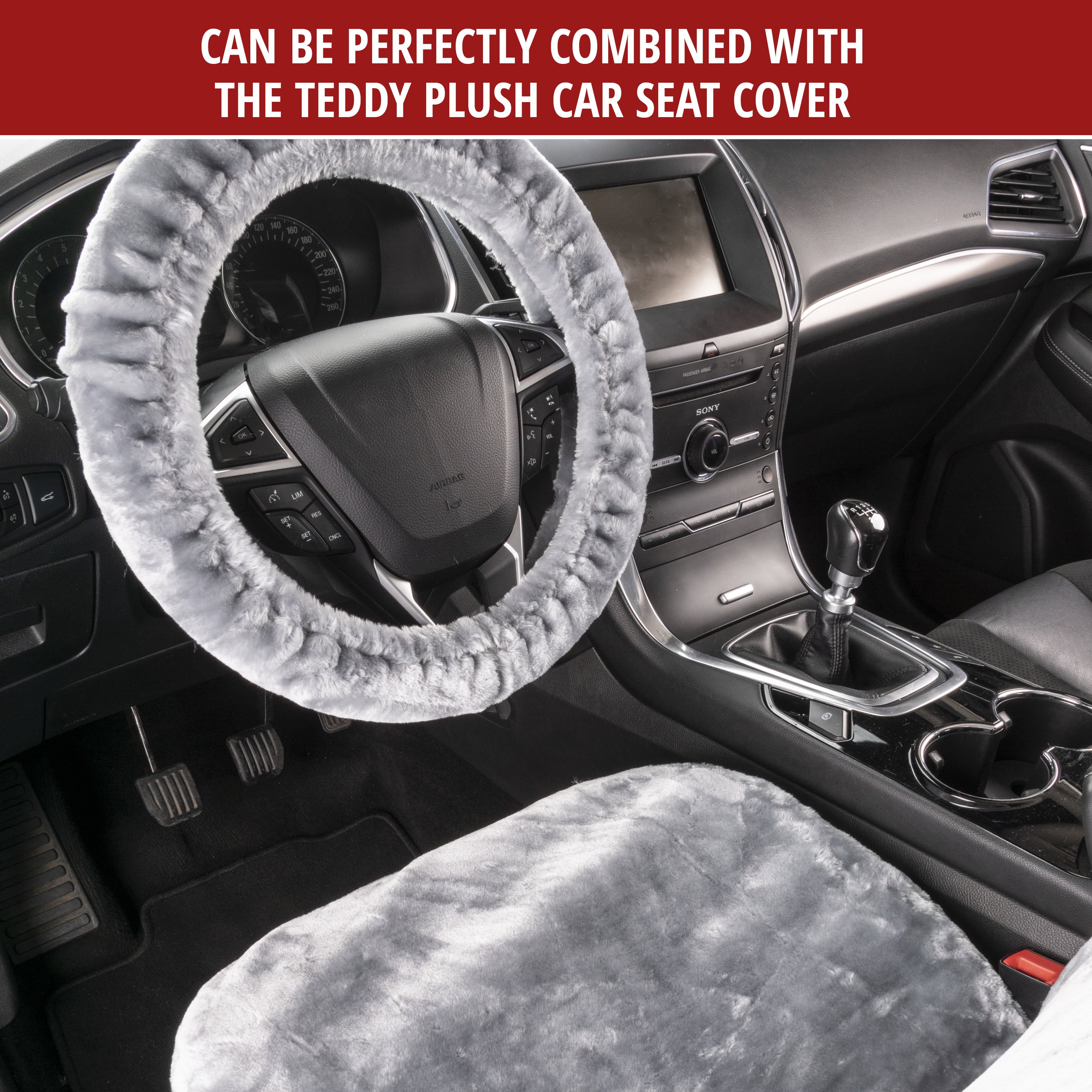 Teddy plush steering wheel cover, fluffy faux fur steering wheel cover, plush steering wheel protector silver