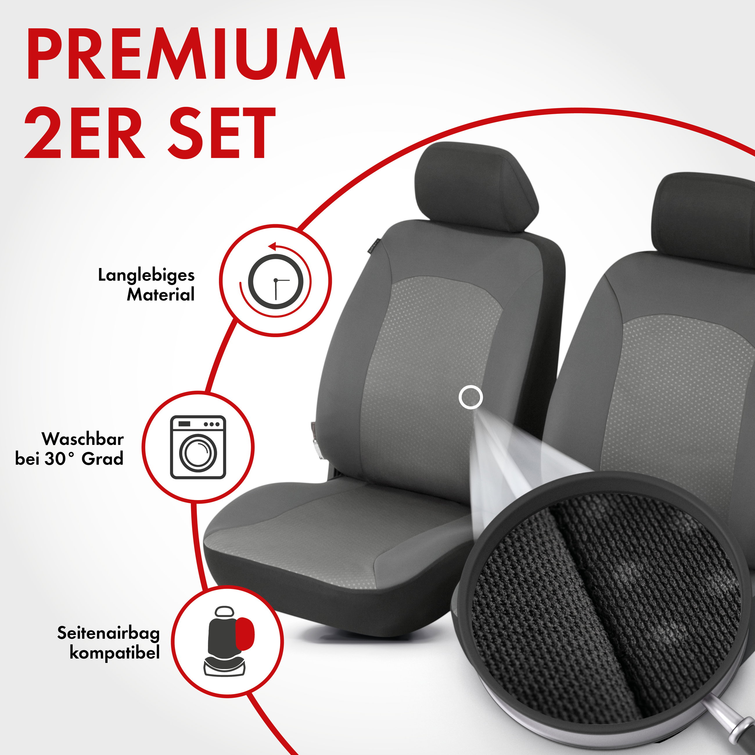 Autositzbezug ZIPP-IT Premium Manhay, PKW-Schonbezüge für 2 Vordersitze mit Reißverschluss-System schwarz/anthrazit