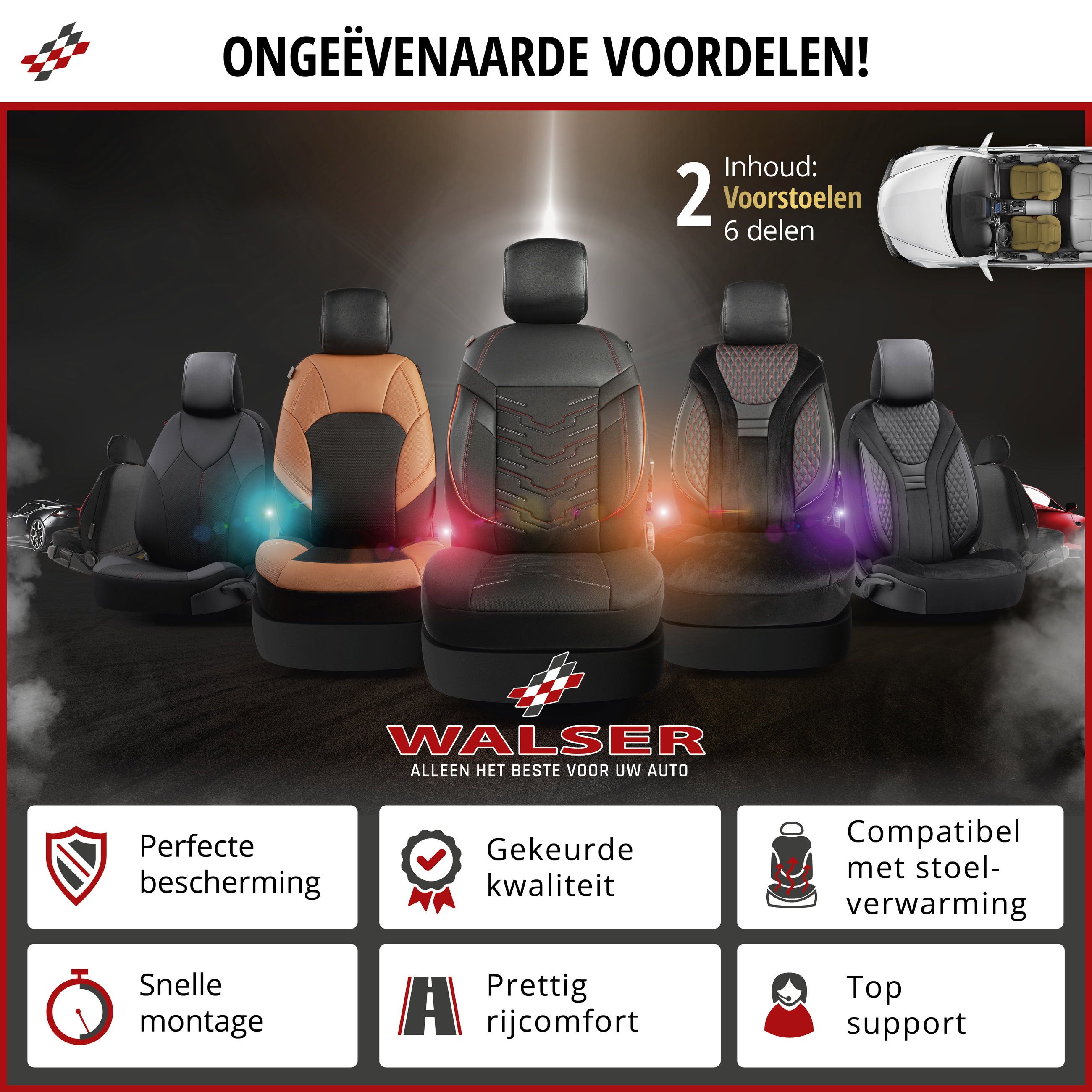 Premium autozetelhoezen Hampton met rits, ZIPP-IT zetelhoezen, 2 zetelhoezen vooraan zwart/bruin