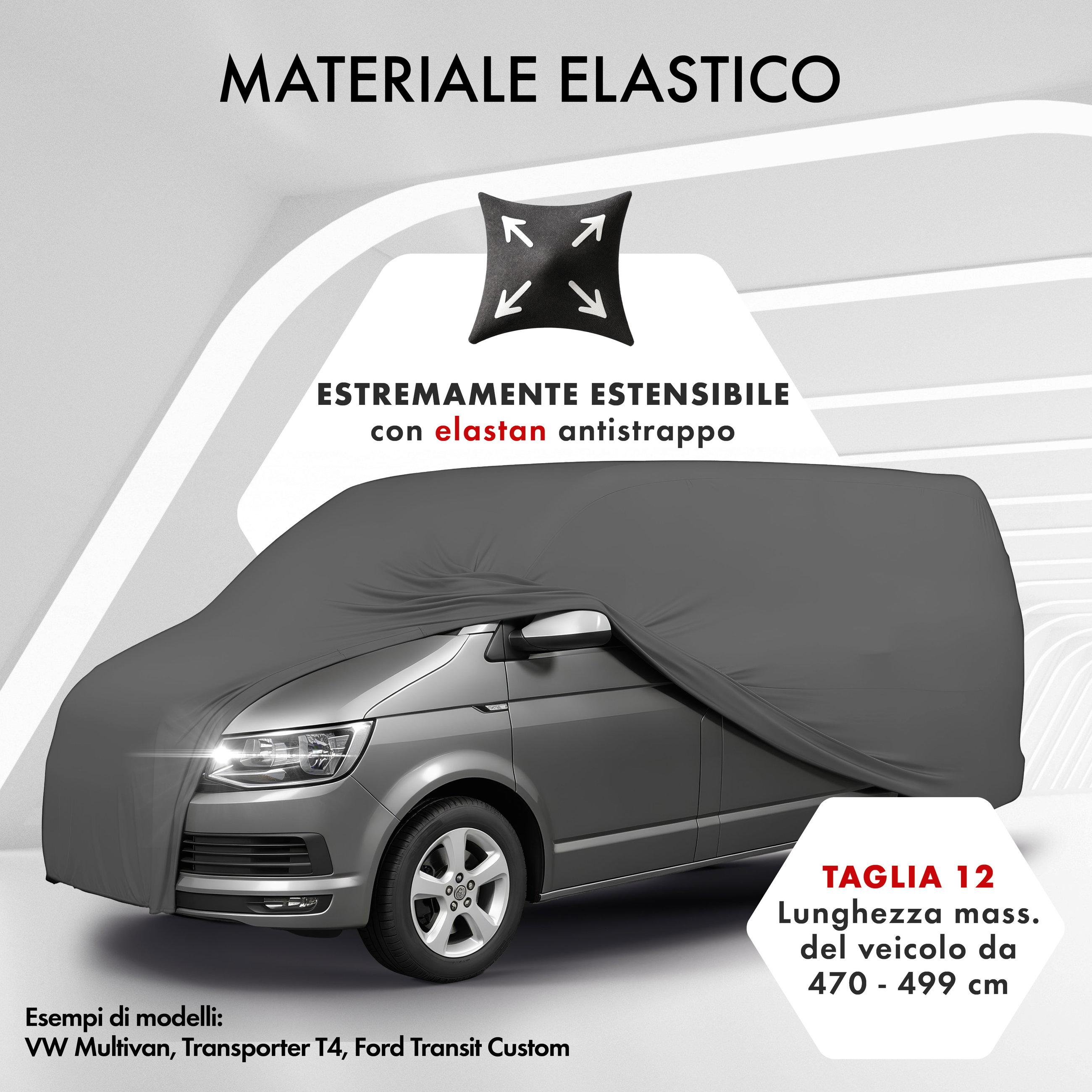 Telo copriauto Indoor Stretch Plus, telo protettivo per furgone/bus Taglia 12 Bus antracite