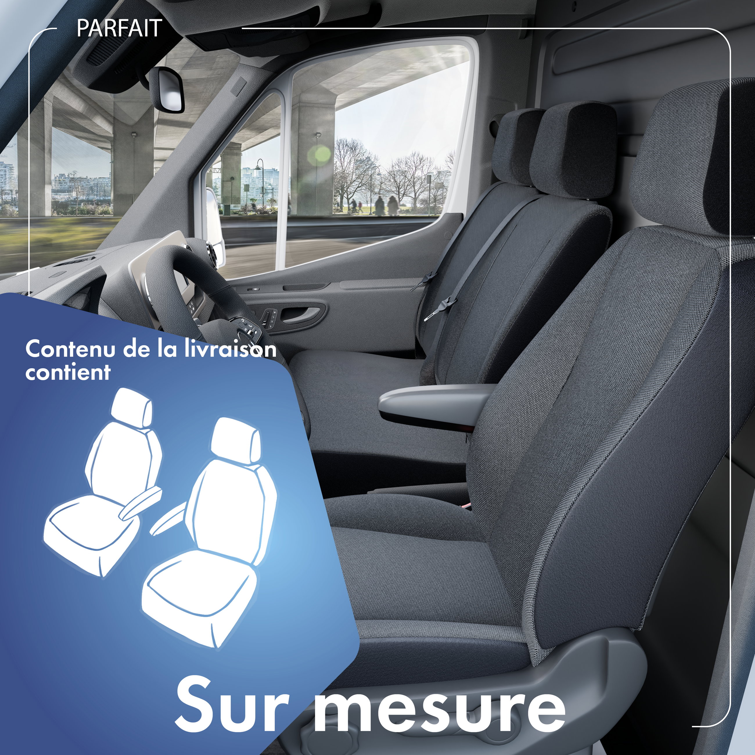 Housse de siège Transporter en tissu pour Citroën Berlingo, 2 sièges simples à l'avant