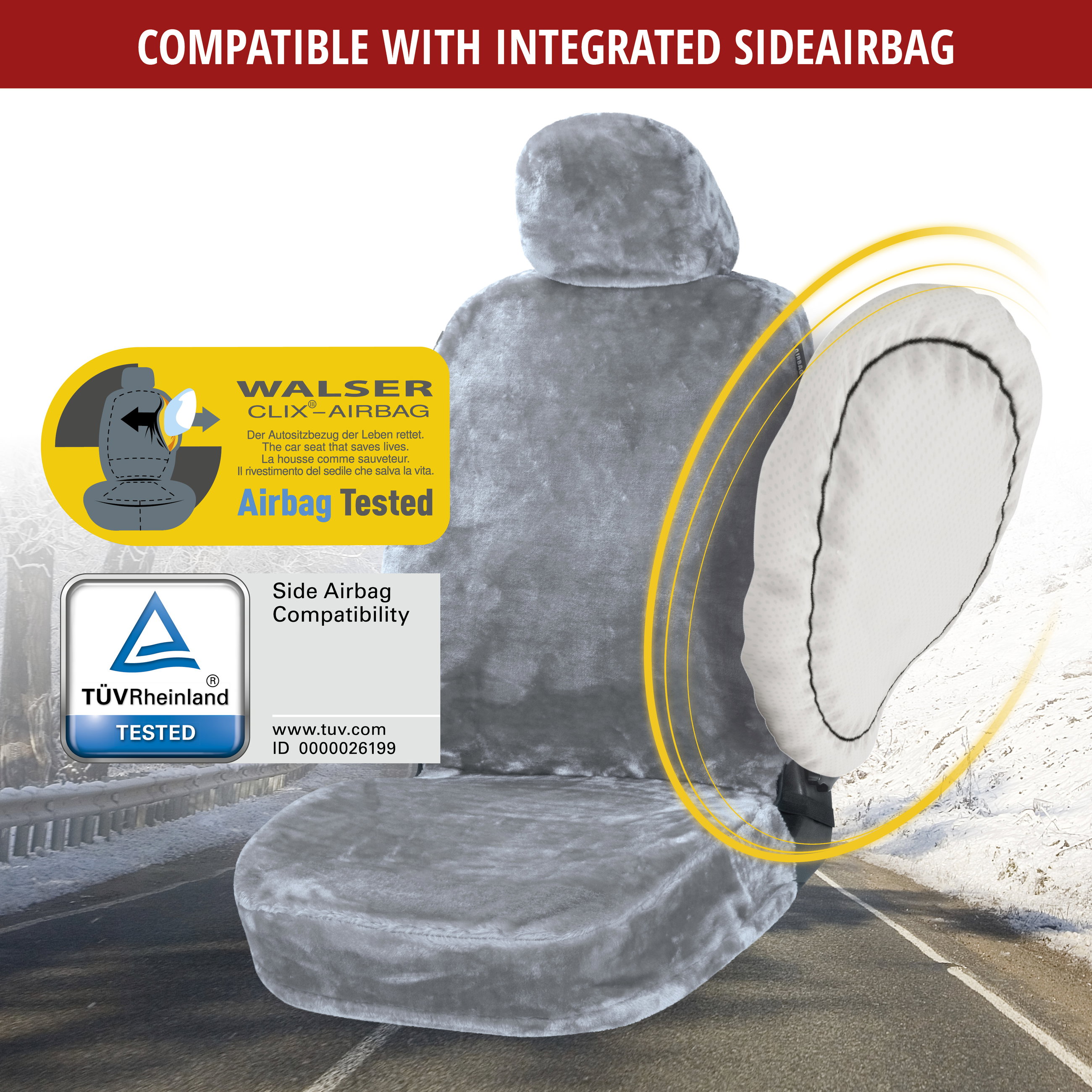 Car Seat Cover Teddy made of faux fur, single car seat protector, faux fur cover silver, 1 piece