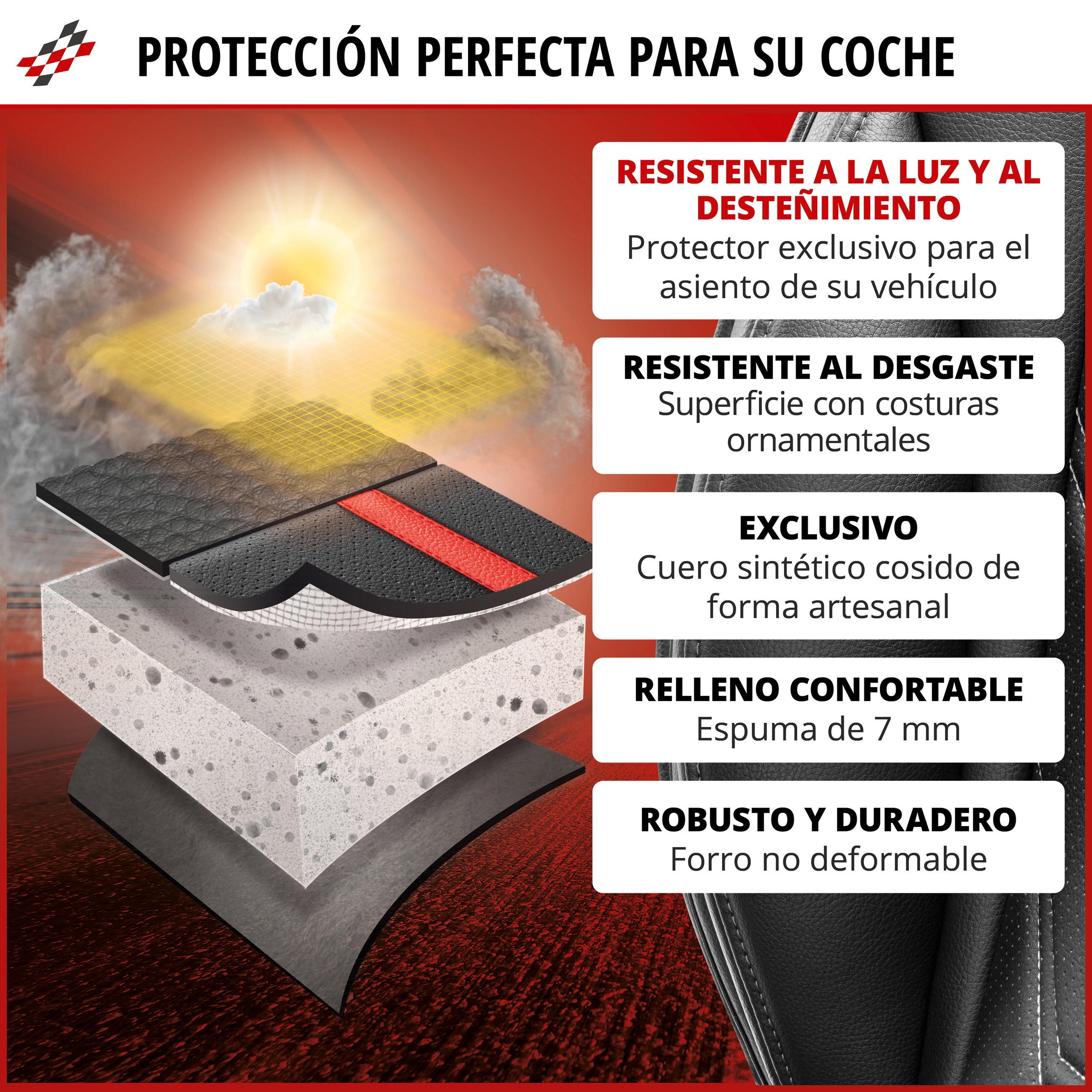 Protector, Sitzauflage, Lederoptik, Polsterung, 7 mm Schaum, Protector, asiento, vehículo, cuero sintético, espuma 7 mm