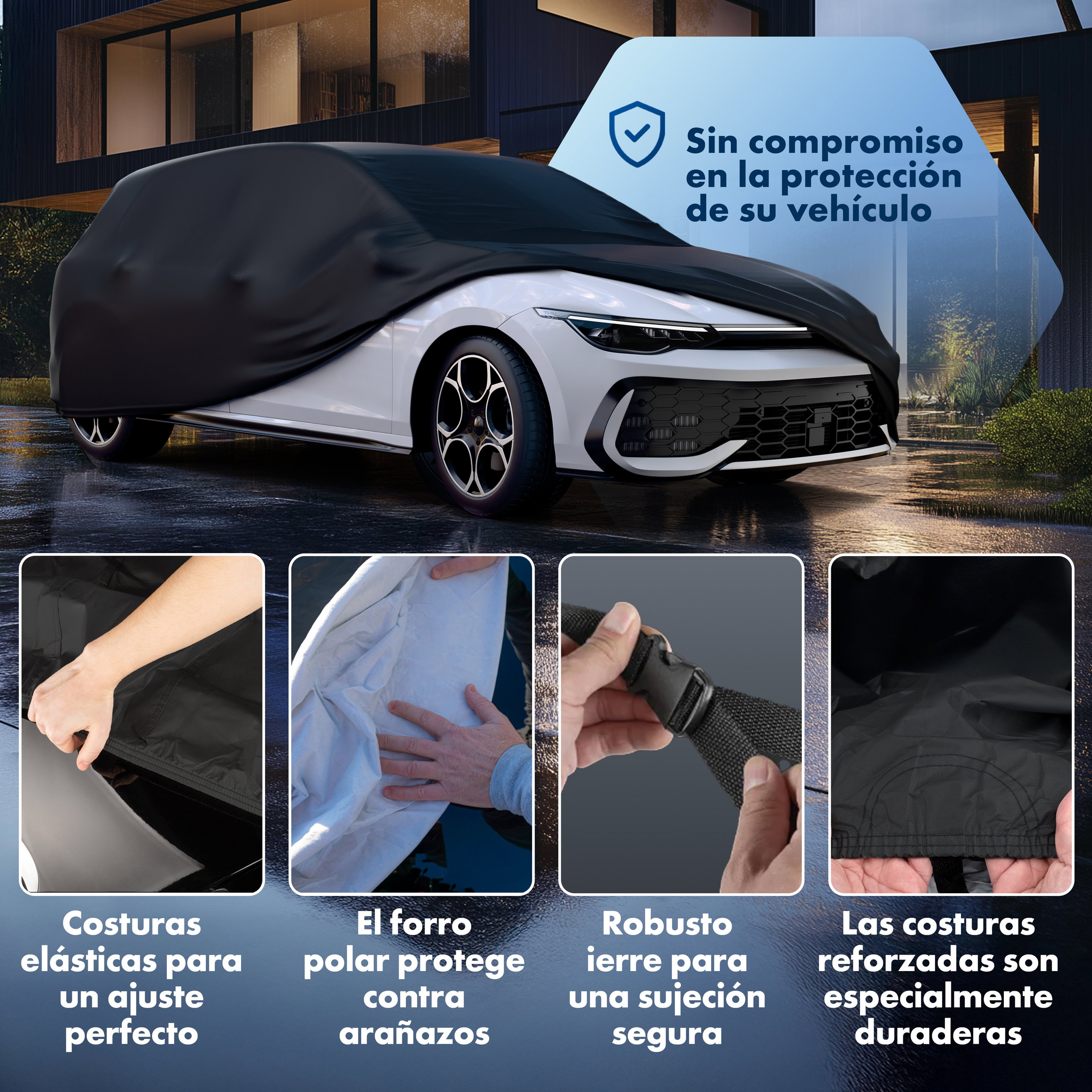 Cubierta protectora de coche All Weather, funda de coche funda integral talla 2 coche, funda para coche negro
