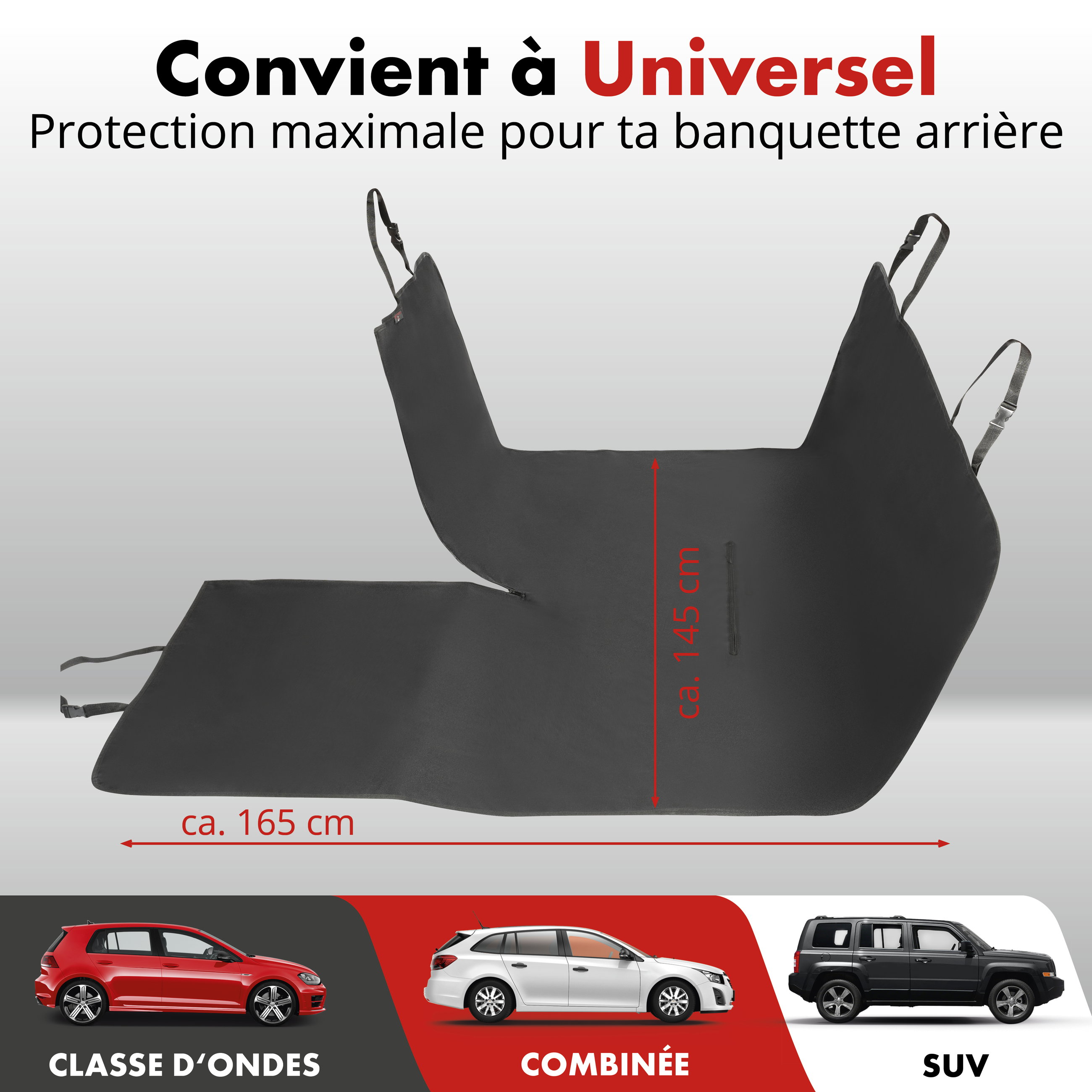 Walser Couverture de protection de la banquette arrière de la voiture, couverture pour chien Nero