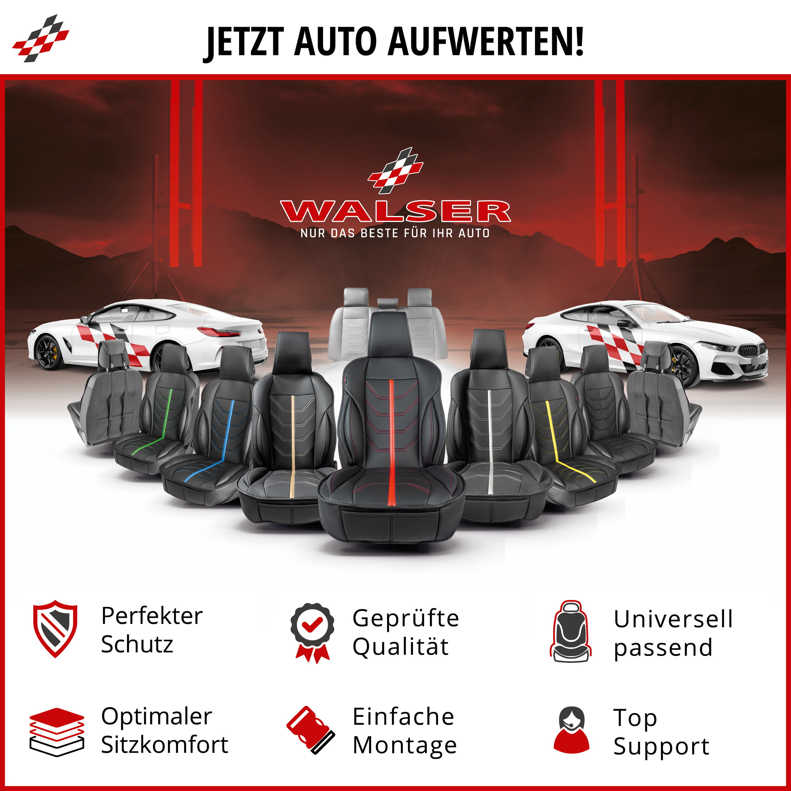 Autositzbezug, Sitzeinlage, Sitzbezug schwarz, Radsportdesign, Universalpassform
