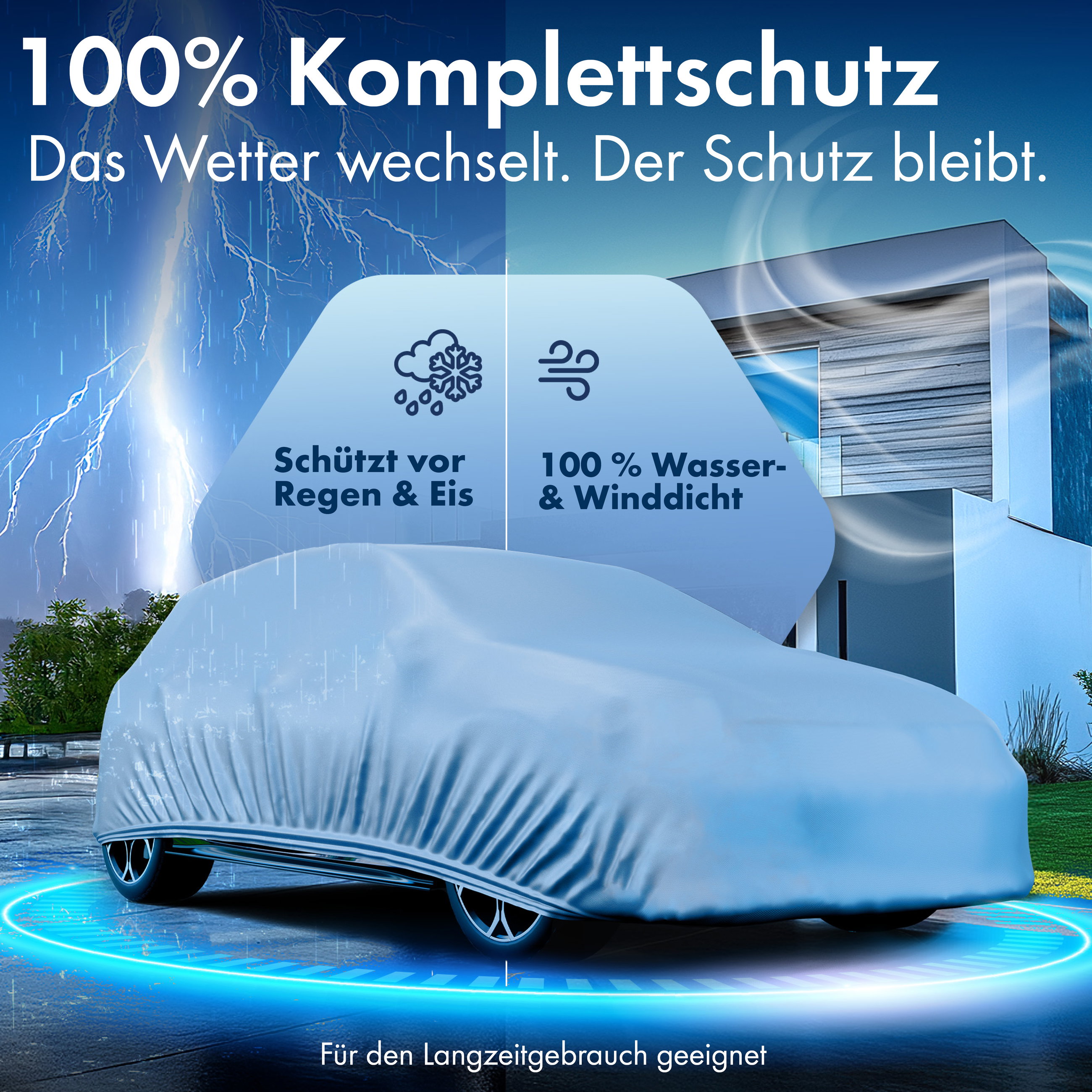 Abdeckplane Auto, Autoplane Vollgarage Größe M, Autoabdeckung silber