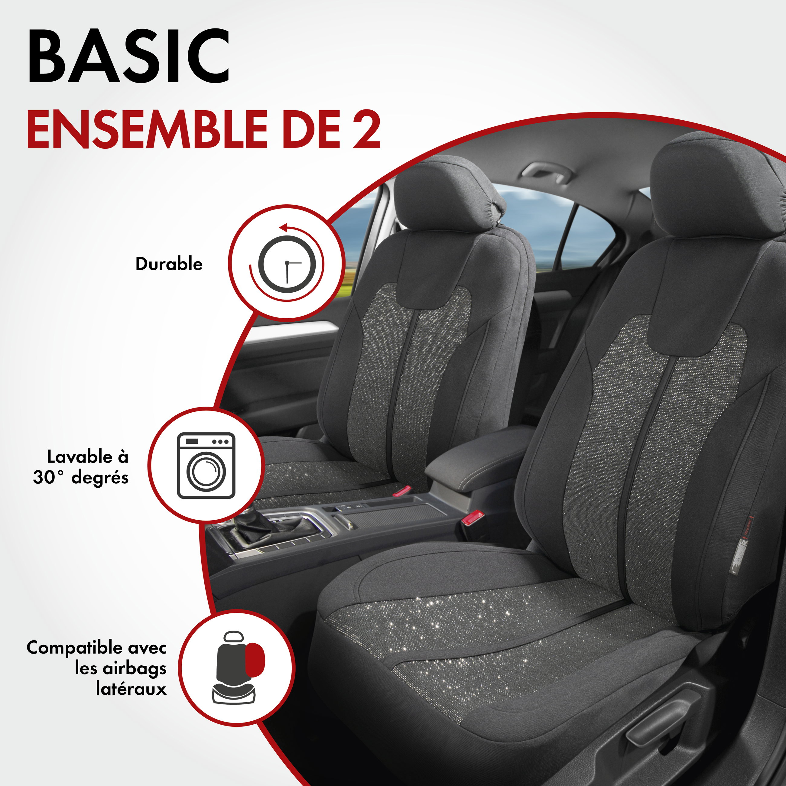 ZIPP IT Housse de sièges Corso pour deux sièges avant avec système de fermeture éclair noir/argent