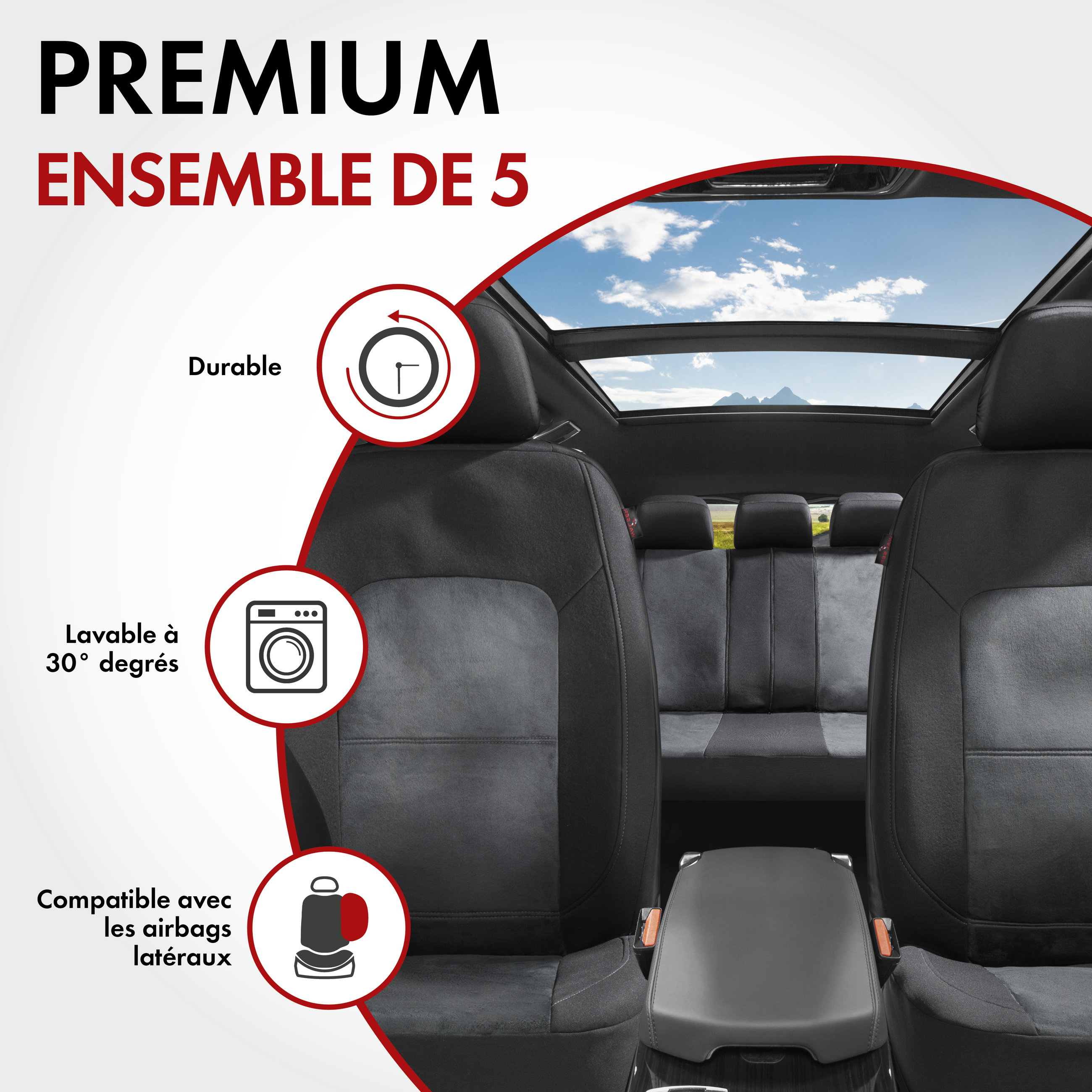 ZIPP IT Premium Housse de sièges Ellington complet avec système de fermeture éclair noir/gris