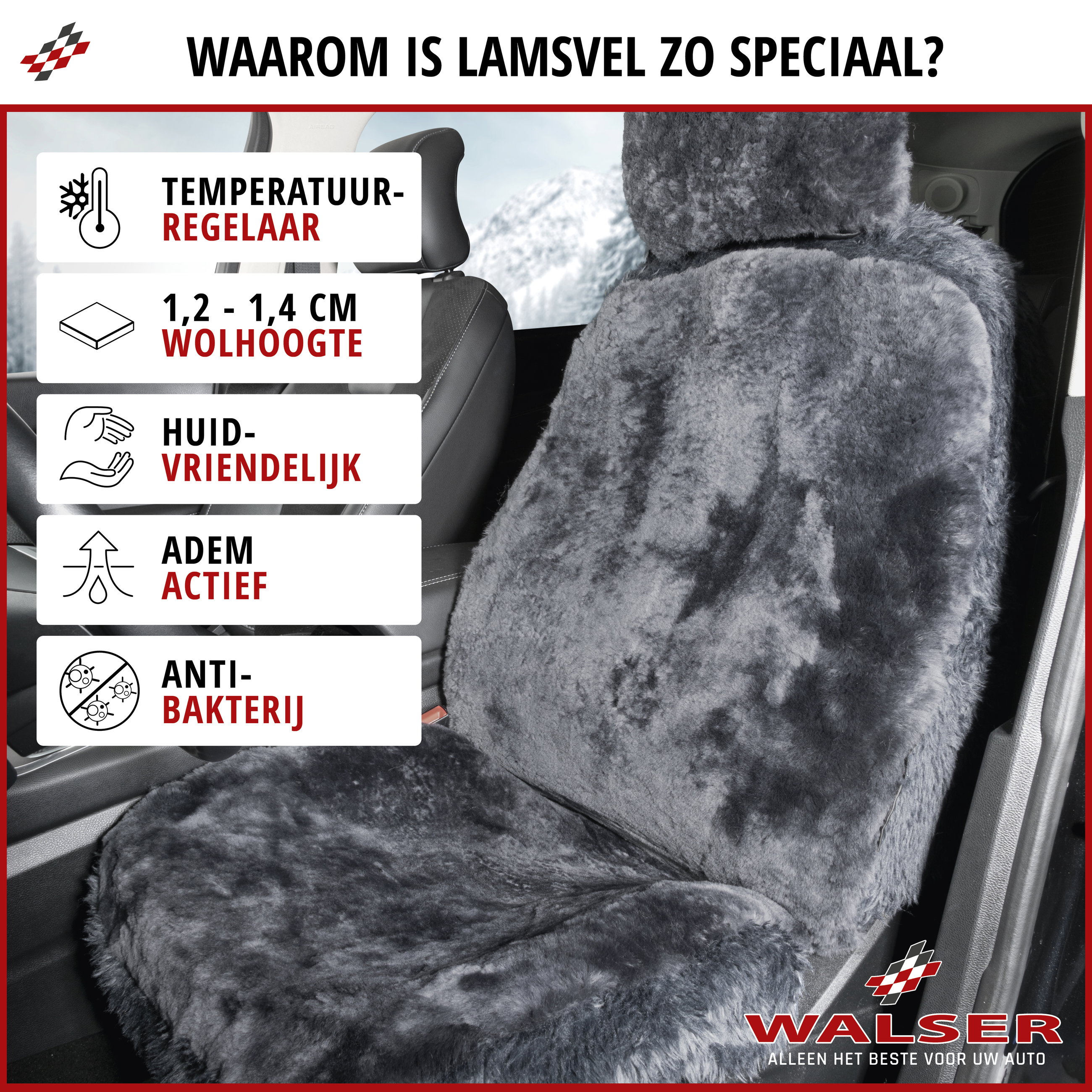 Autostoelhoes Lamsvel Maya antraciet, 1 stuk