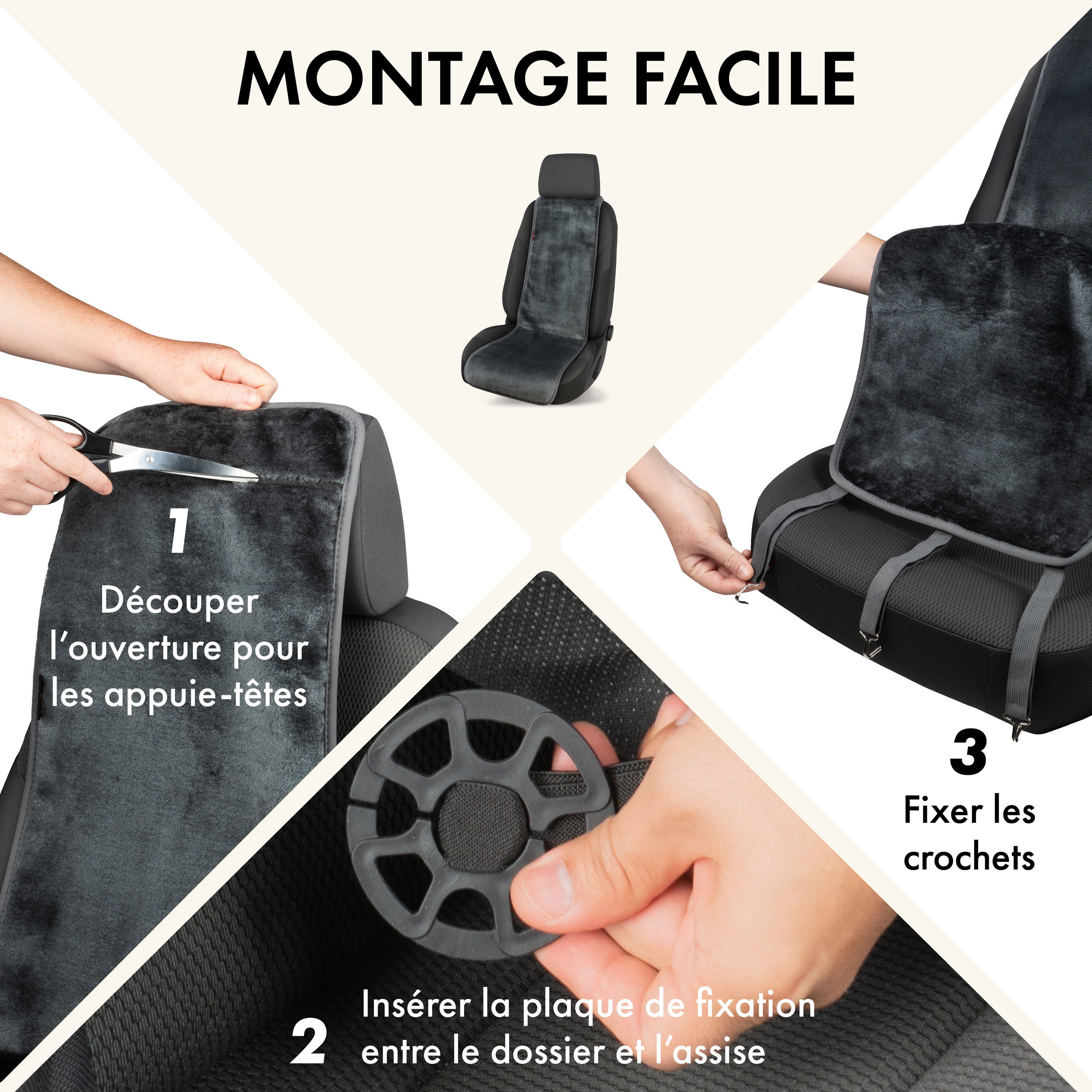 Couvre-siège auto Teddy, protection de siège auto en fausse fourrure pour siège individuel, revêtement en fausse fourrure argent, 1 pièce