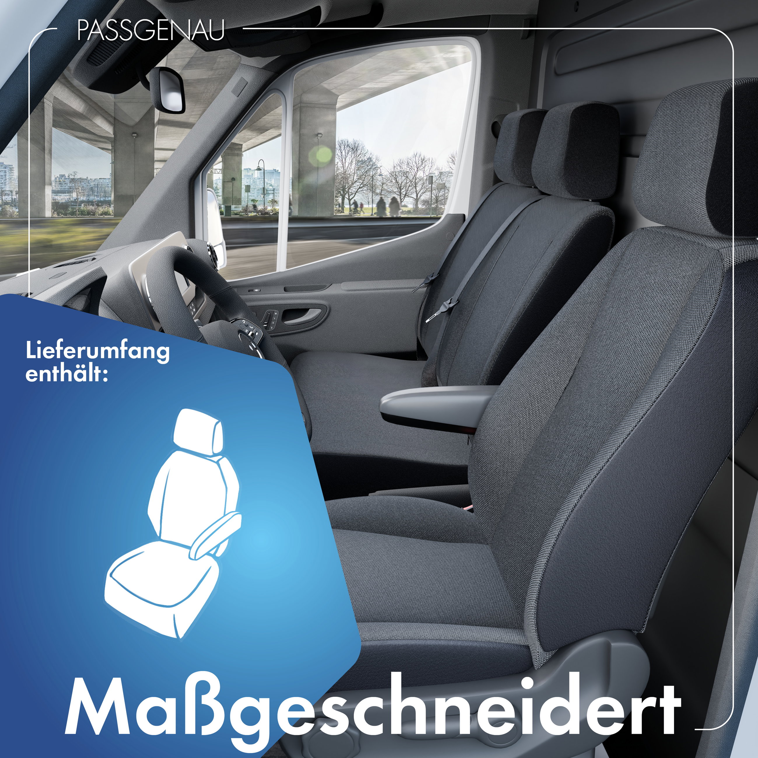 Fiat Doblo Cargo kompatibler Sitzbezug Stoff, passgenau für Einzelsitz Beifahrer (Ausnehmung Armlehne links), robuste Sitzbezüge Transporter/Van anthrazit