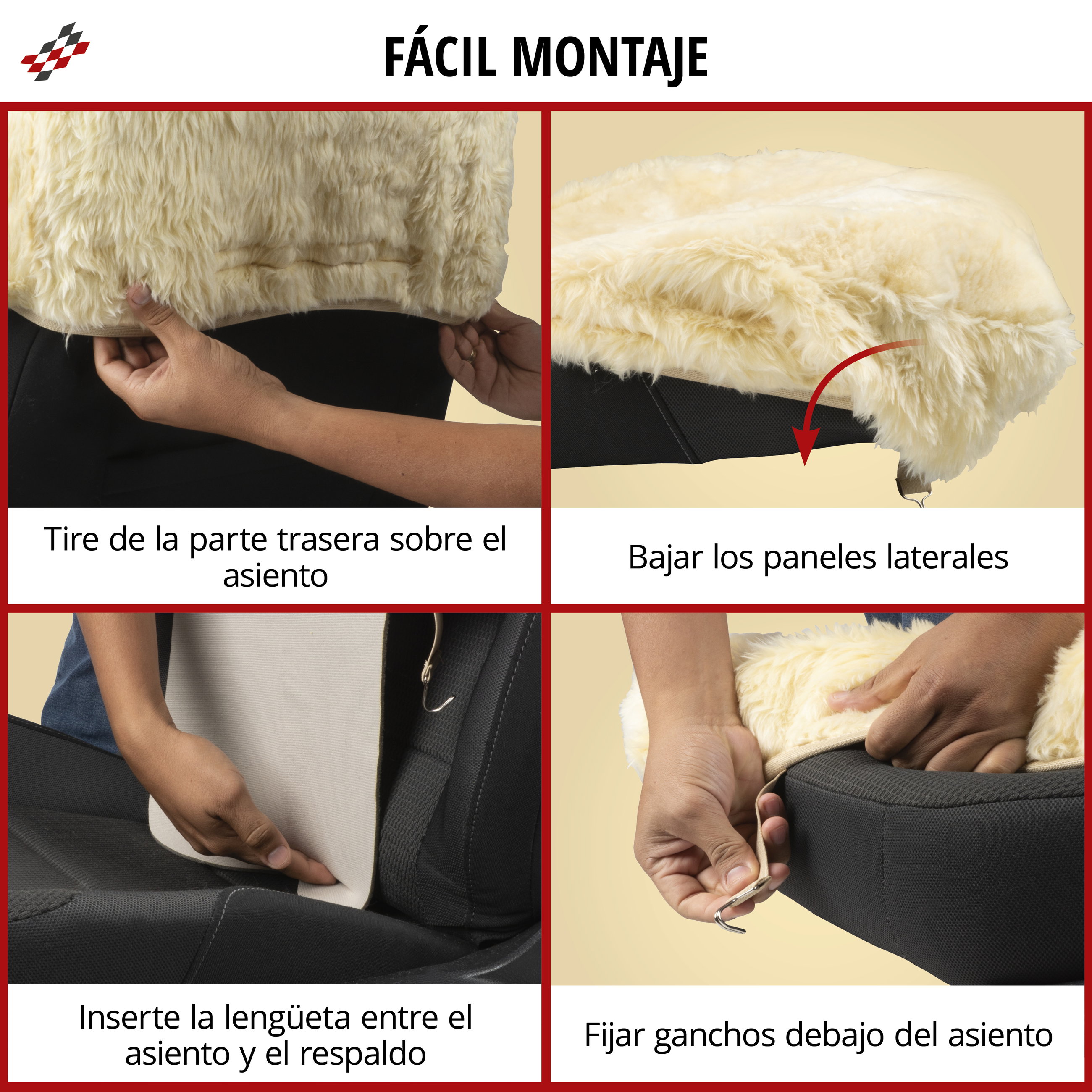 Funda de asiento Nineve de piel de cordero, funda protectora de coche asiento individual, ZIPP-IT piel de corderofunda con cremallera beige, 1 pieza