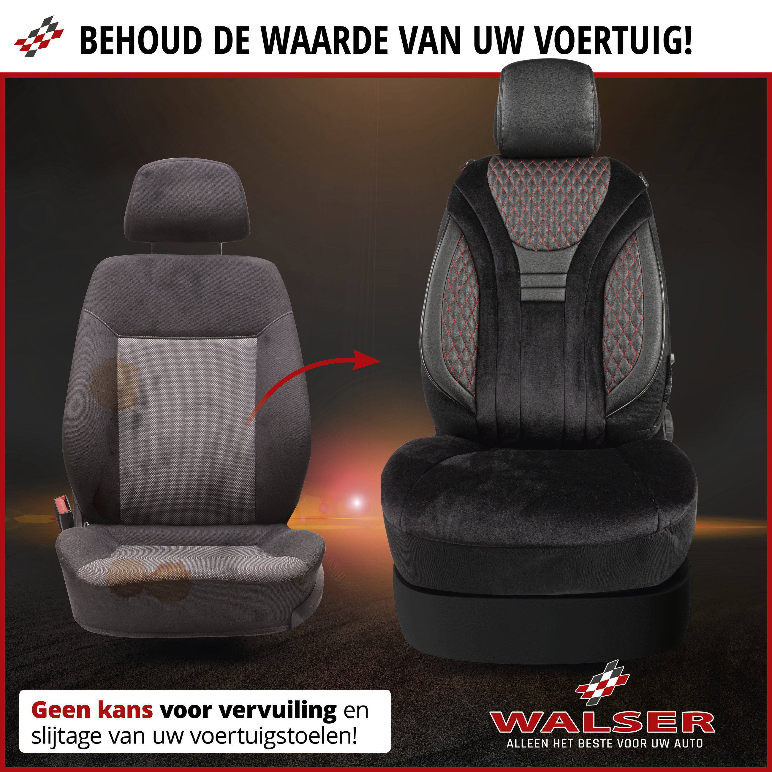 Premium autozetelhoezen Balmoral met rits, ZIPP-IT zetelhoezen, 2 zetelhoezen vooraan zwart/rood