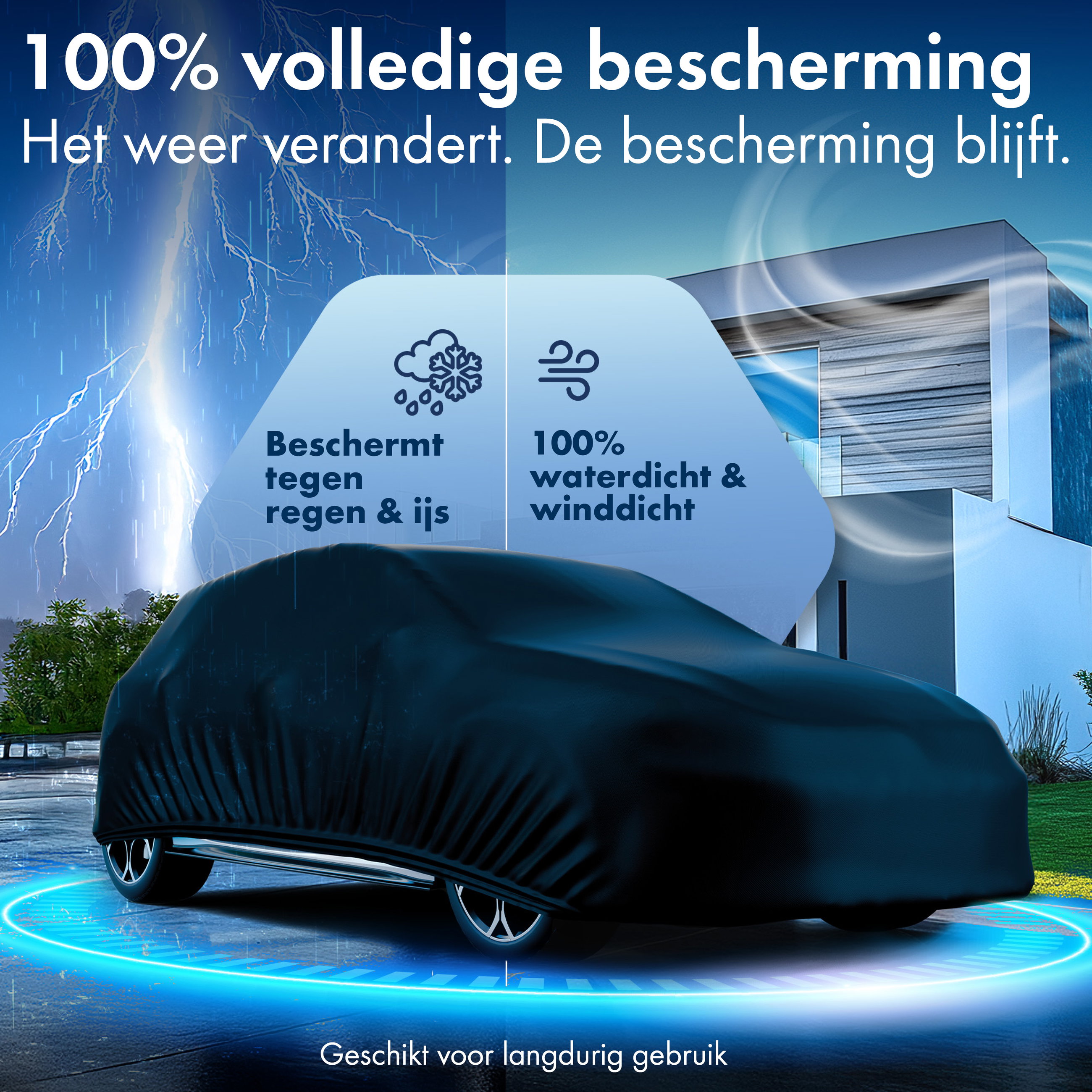 Dekzeil voor auto All Weather, autozeil volledige garage Maat 2 Auto zwart