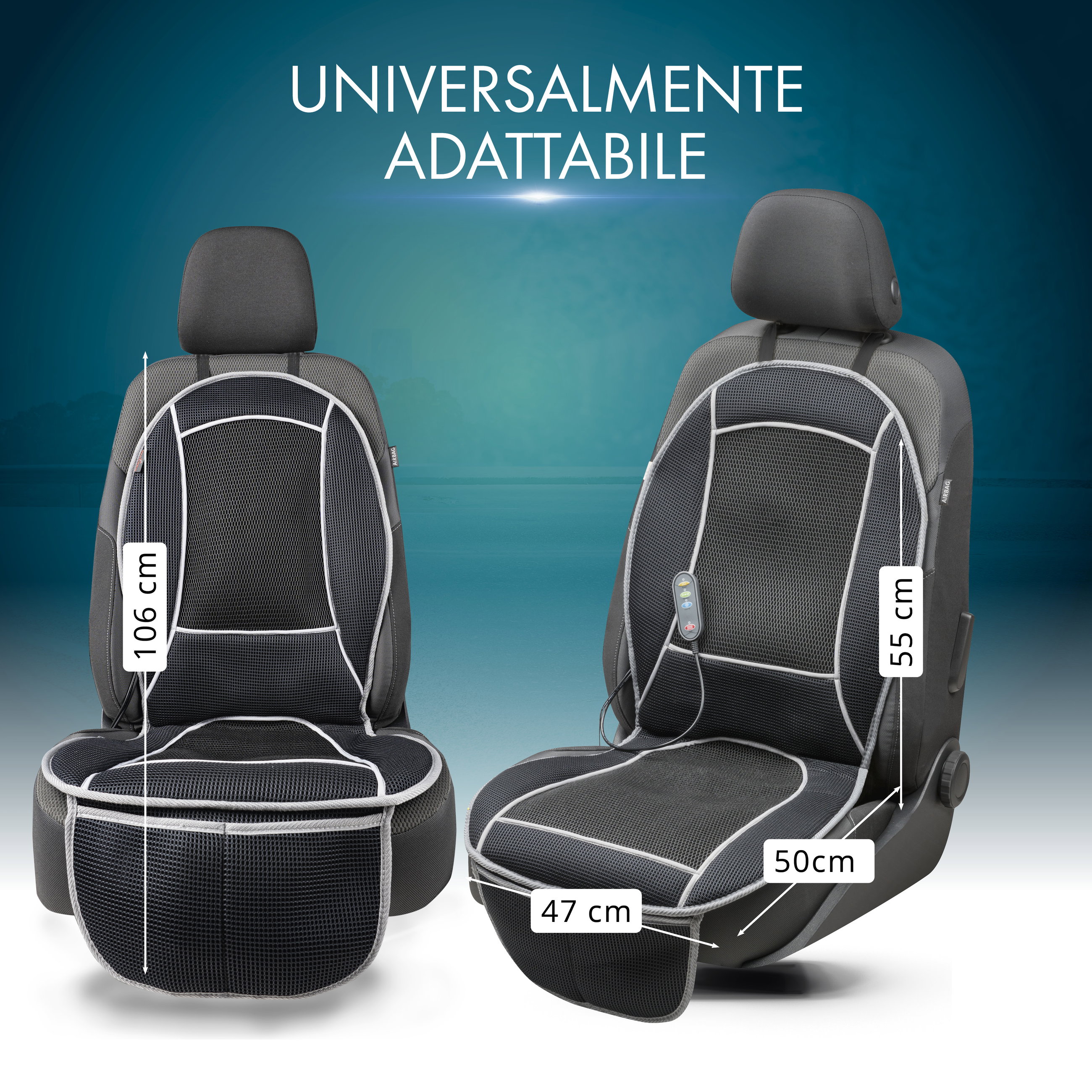 Sedile riscaldamento, Coprisedili auto Cool Heat con massaggio nero, 1 pezzo
