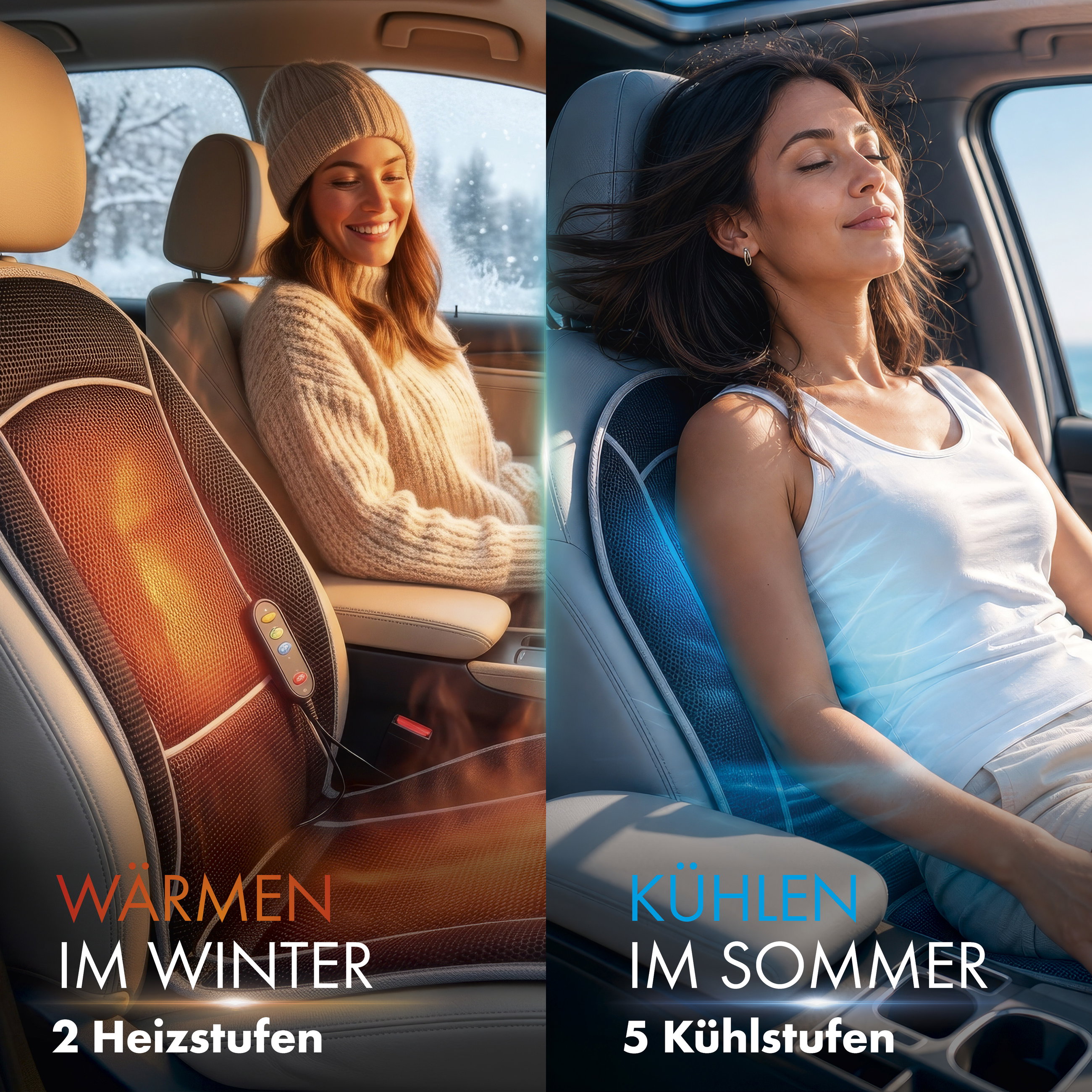 PKW-Sitzauflage CoolHeat, Auto-Sitzaufleger mit Heiz-, Kühl- und Massagefunktion schwarz, 1 Stück