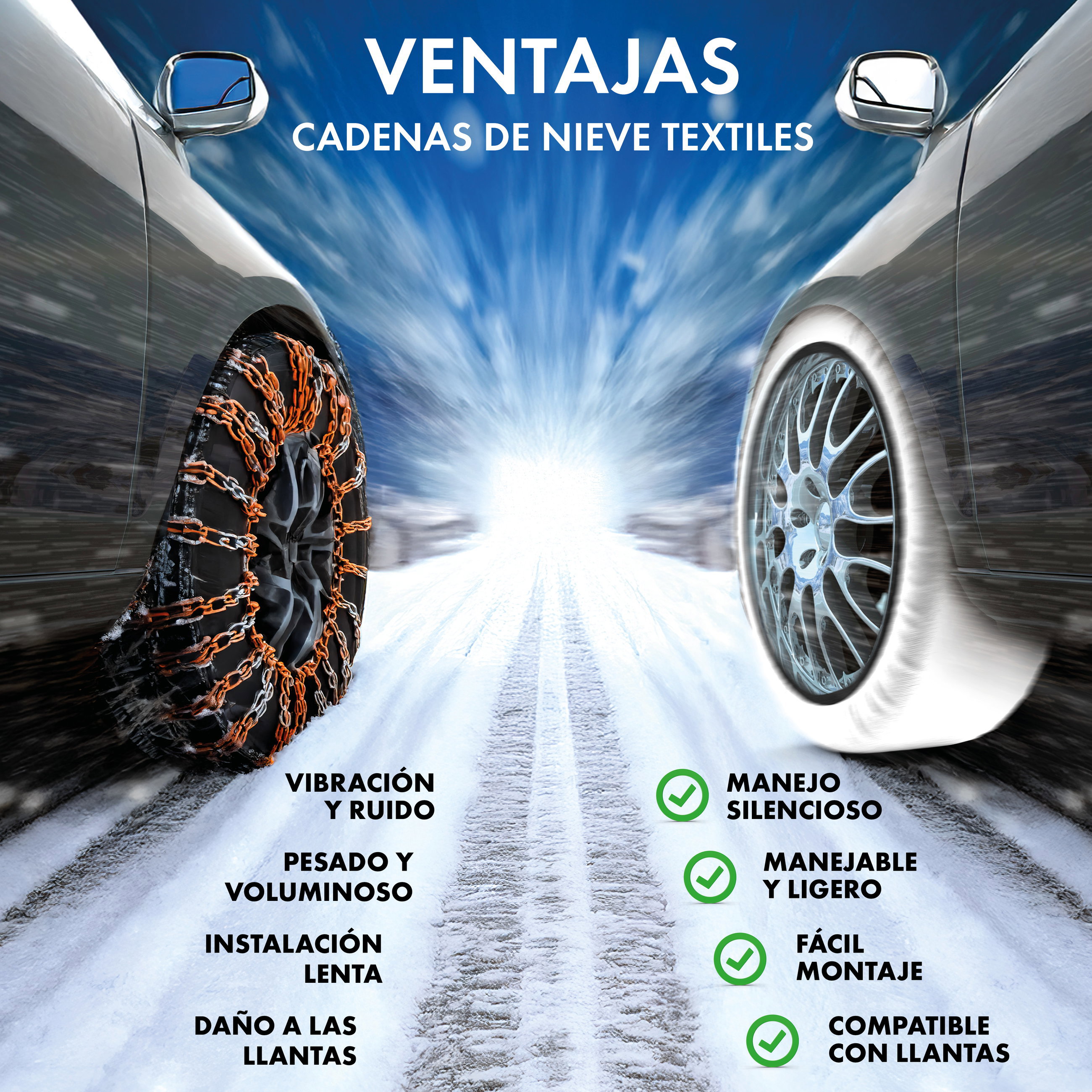 Cadenas de nieve textiles Easygo L, juego de 2 cadenas textiles homologadas según norma UE 16662-1, cadenas de nieve para coche, fundas de nieve coche invierno 2 unidades rojo