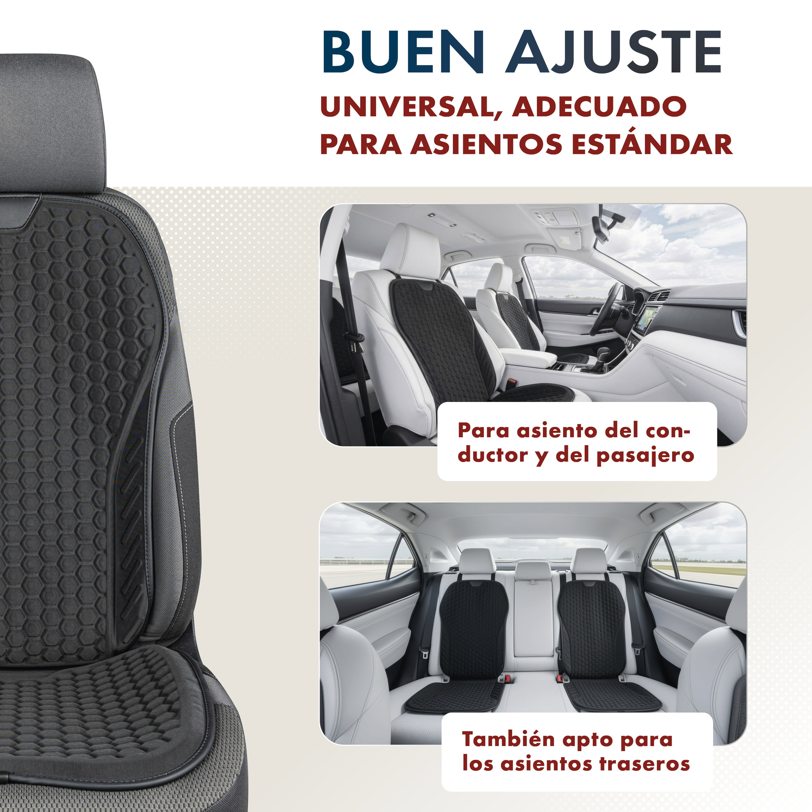 car seat cover, interior accessory, black cushion, textured fabric, front and rear seats