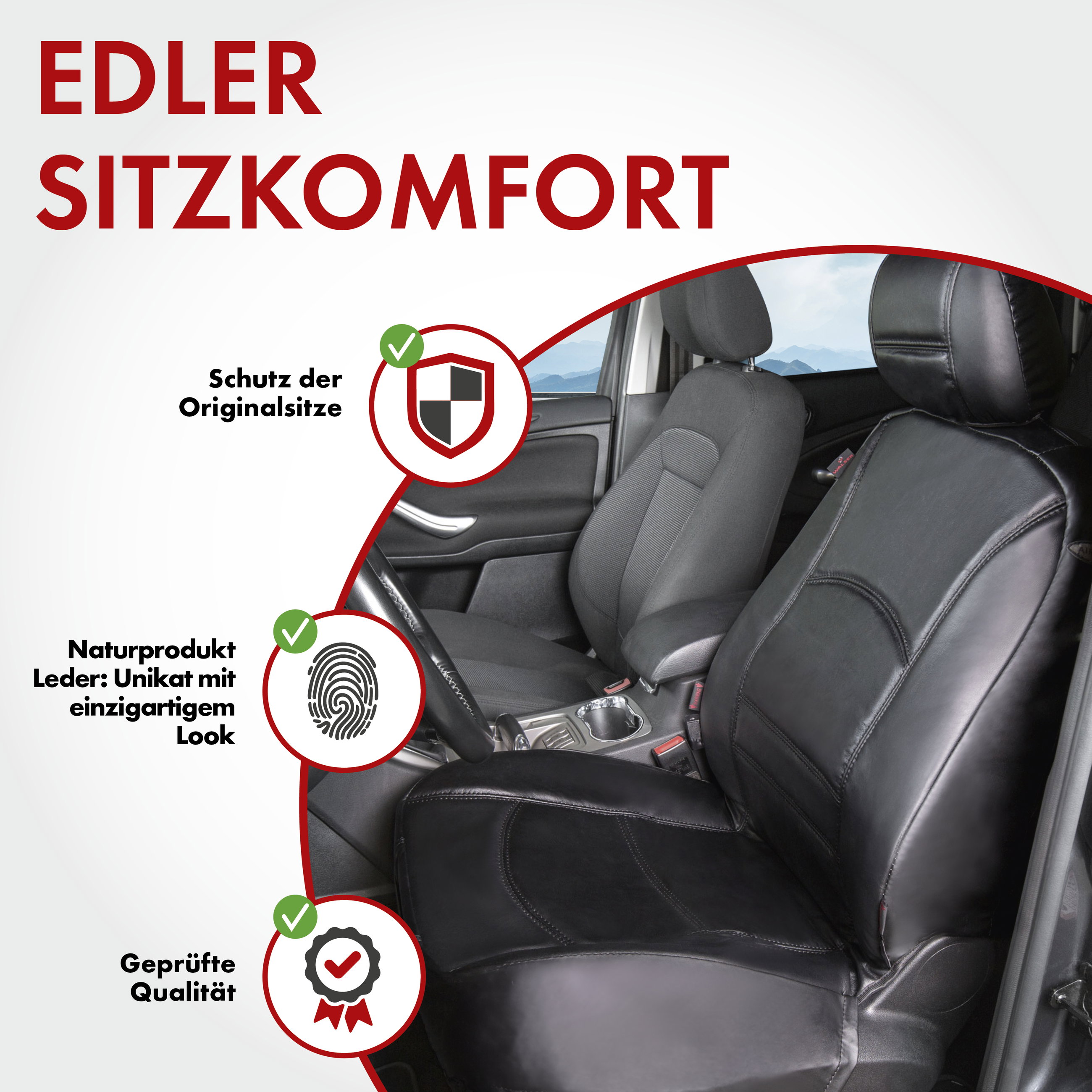 Autositzbezug Ranger aus echtem Leder, PKW-Schonbezug Einzelsitz, Leder-Sitzbezug schwarz, 1 Stück
