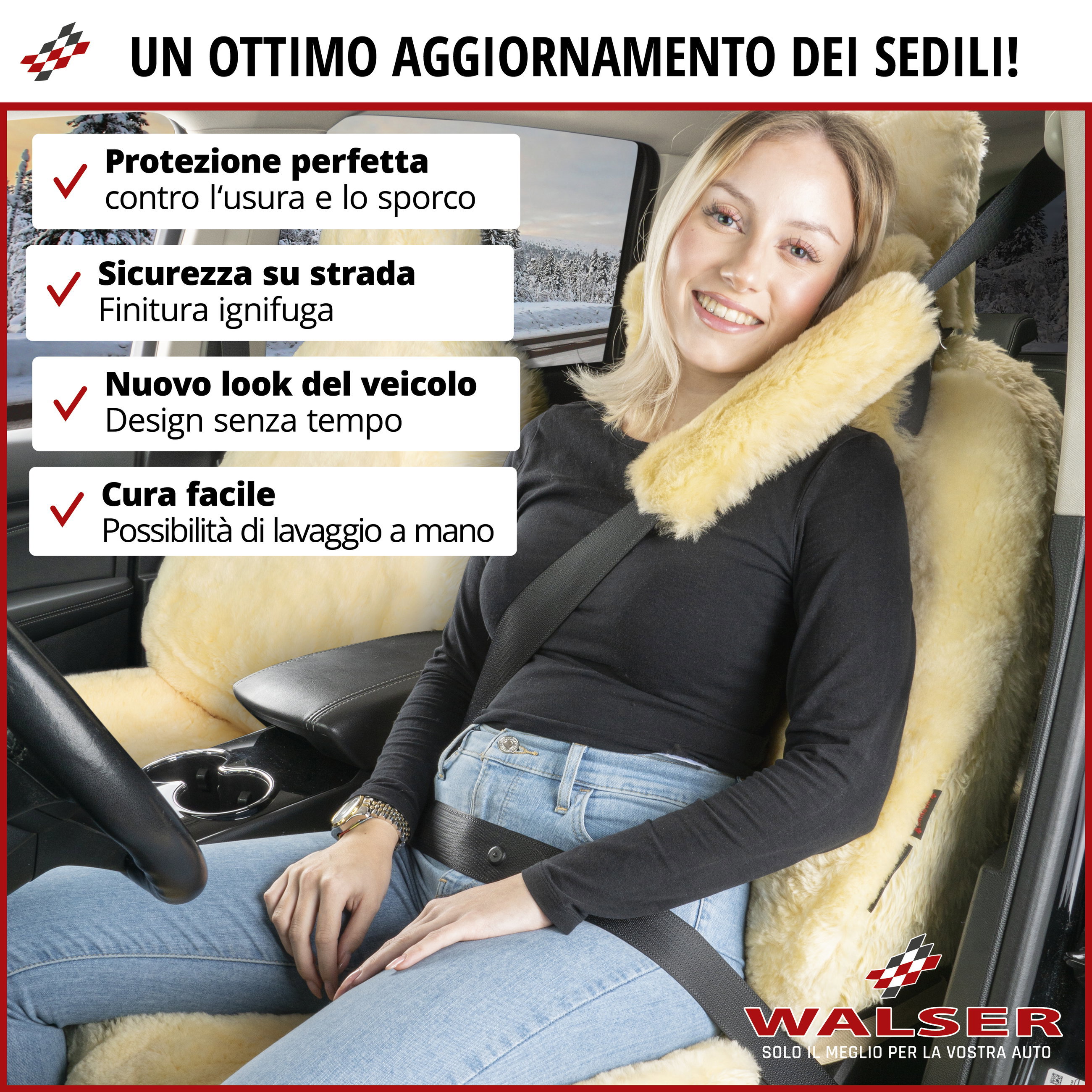 Coprisedili auto Maya in pelle d'agnello nero, 1 pezzo