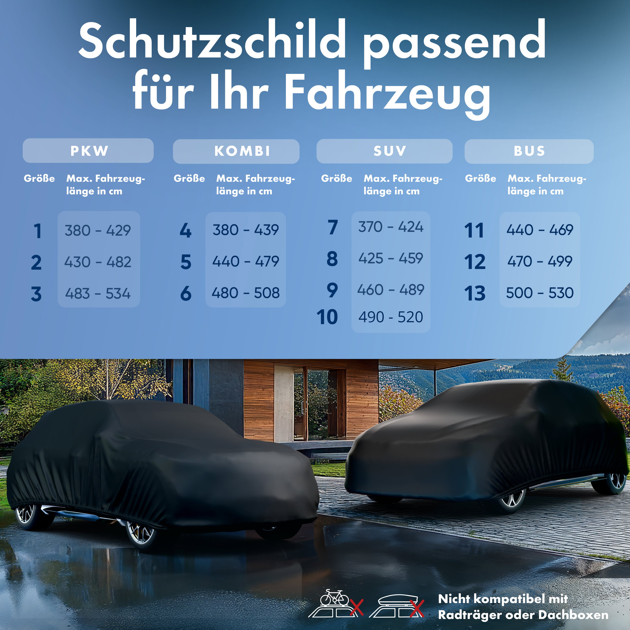 Abdeckplane Auto All Weather, Autoplane Vollgarage Größe 7 SUV/VAN, Autoabdeckung schwarz