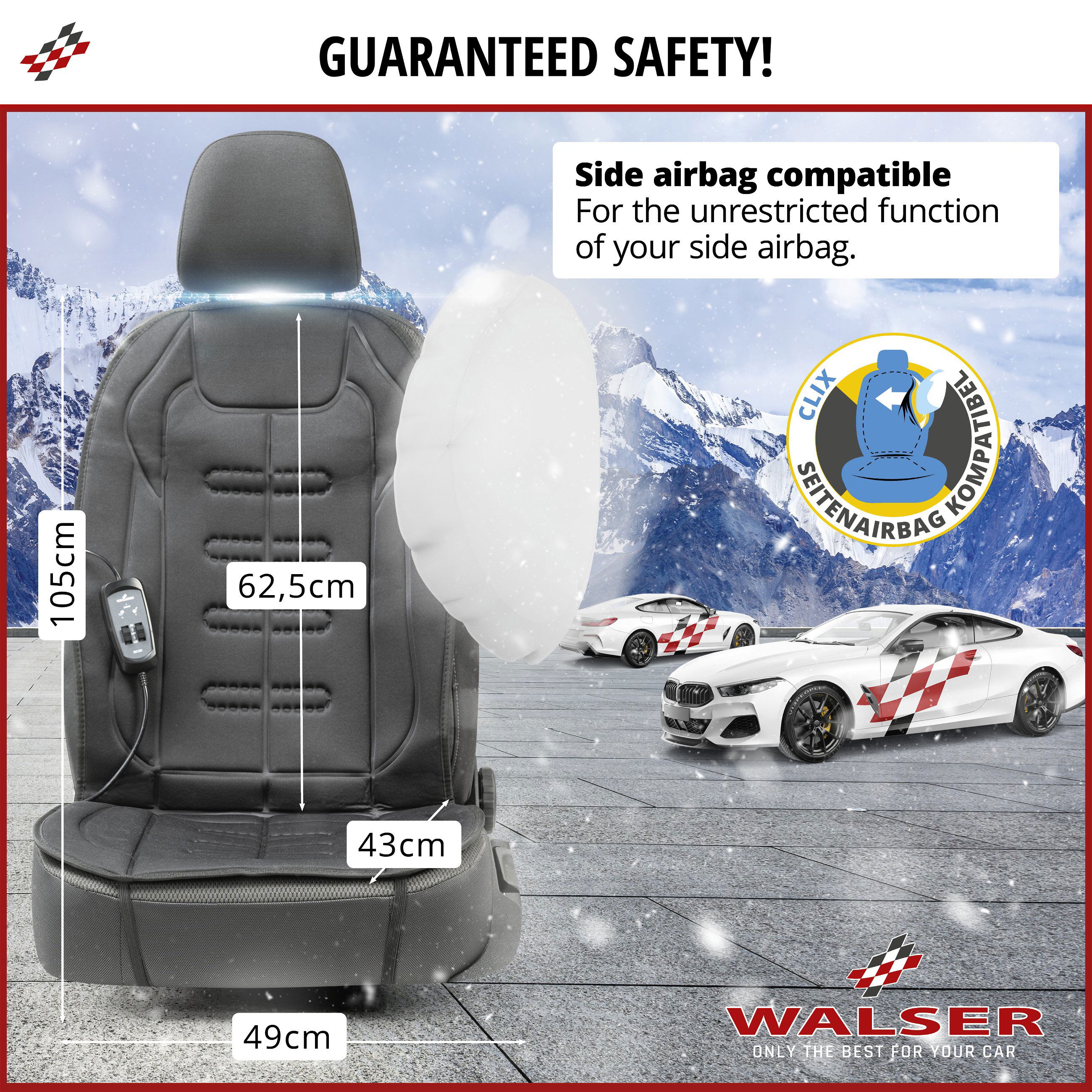 Premium heated seat cover model Caldo seat backrest seat surface individually heatable 2 heating levels selectable car seat heating with