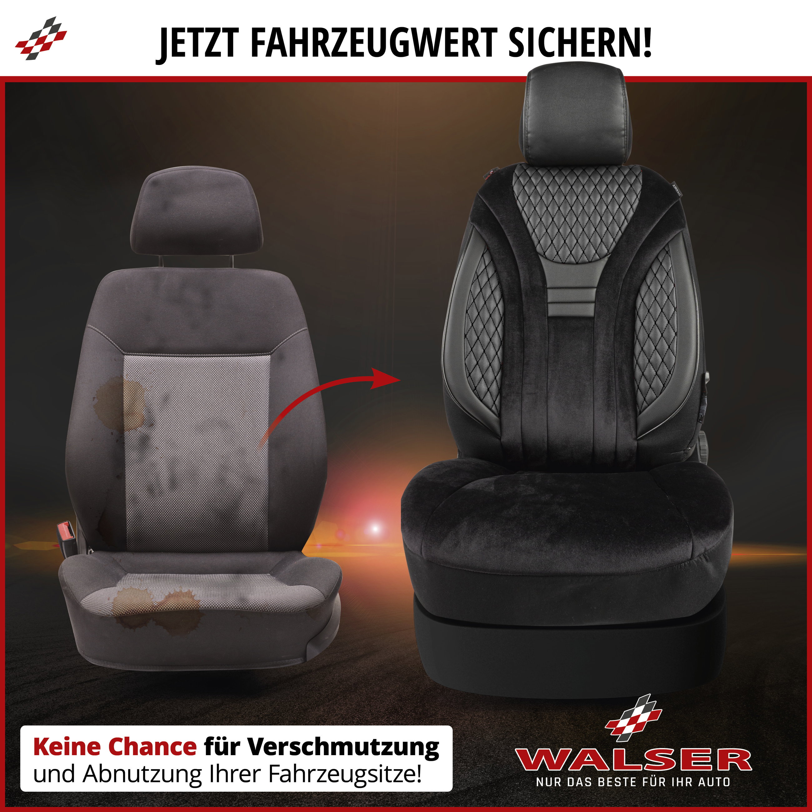 Autositzbezug ZIPP-IT Deluxe Balmoral, PKW-Schonbezüge für 2 Vordersitze mit Reißverschluss-System schwarz