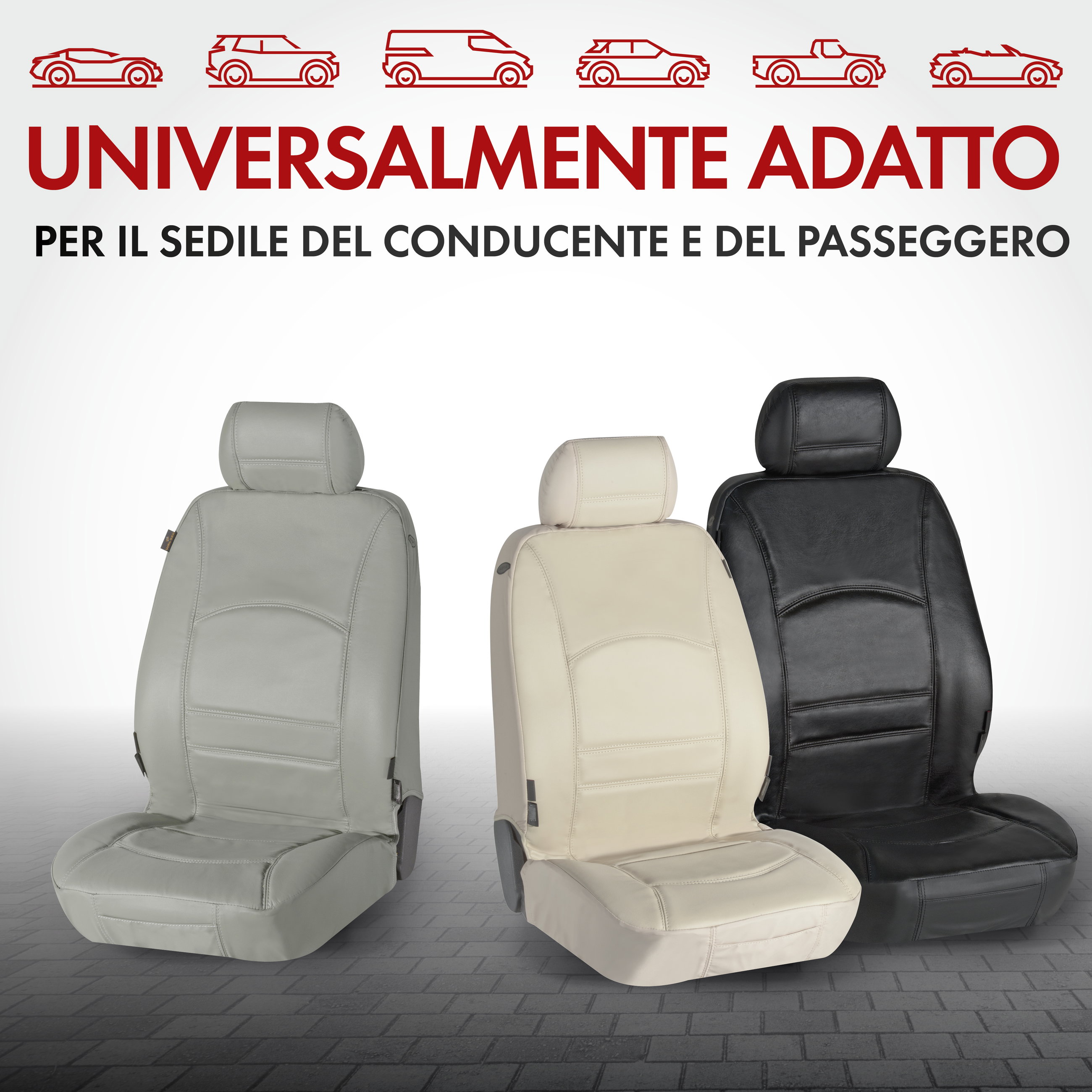Coprisedili auto Ranger in vera pelle nera, 1 pezzo