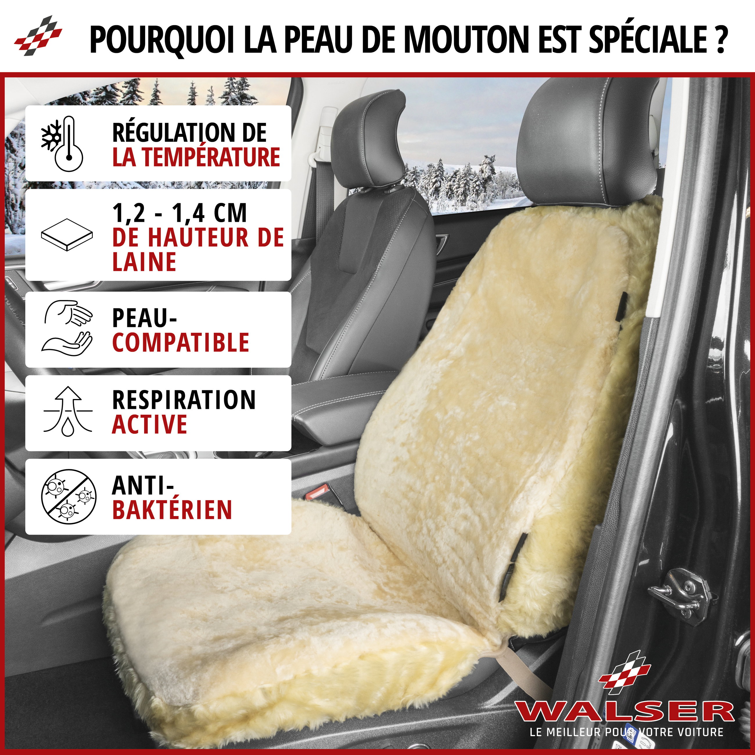Housse de siège Nineve en agneau beige avec système informatique ZIPP, 1 pièce