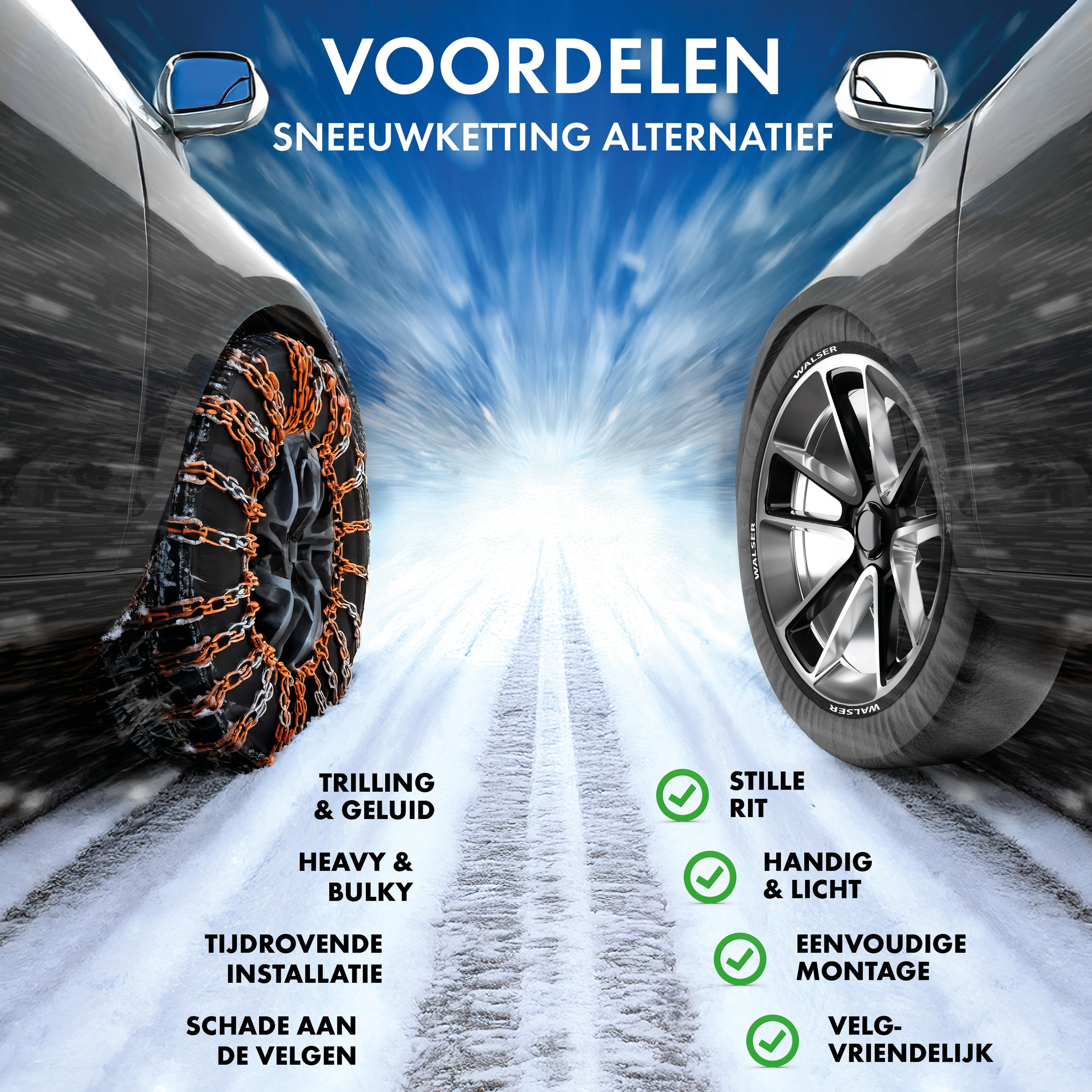 Premium Sneeuwkettingen Alternatief Easygo L, Textiel Sneeuwkettingen gehomologeerd volgens EU-norm 16662-1, Sneeuwkousen Set van 2 zwart/grijs