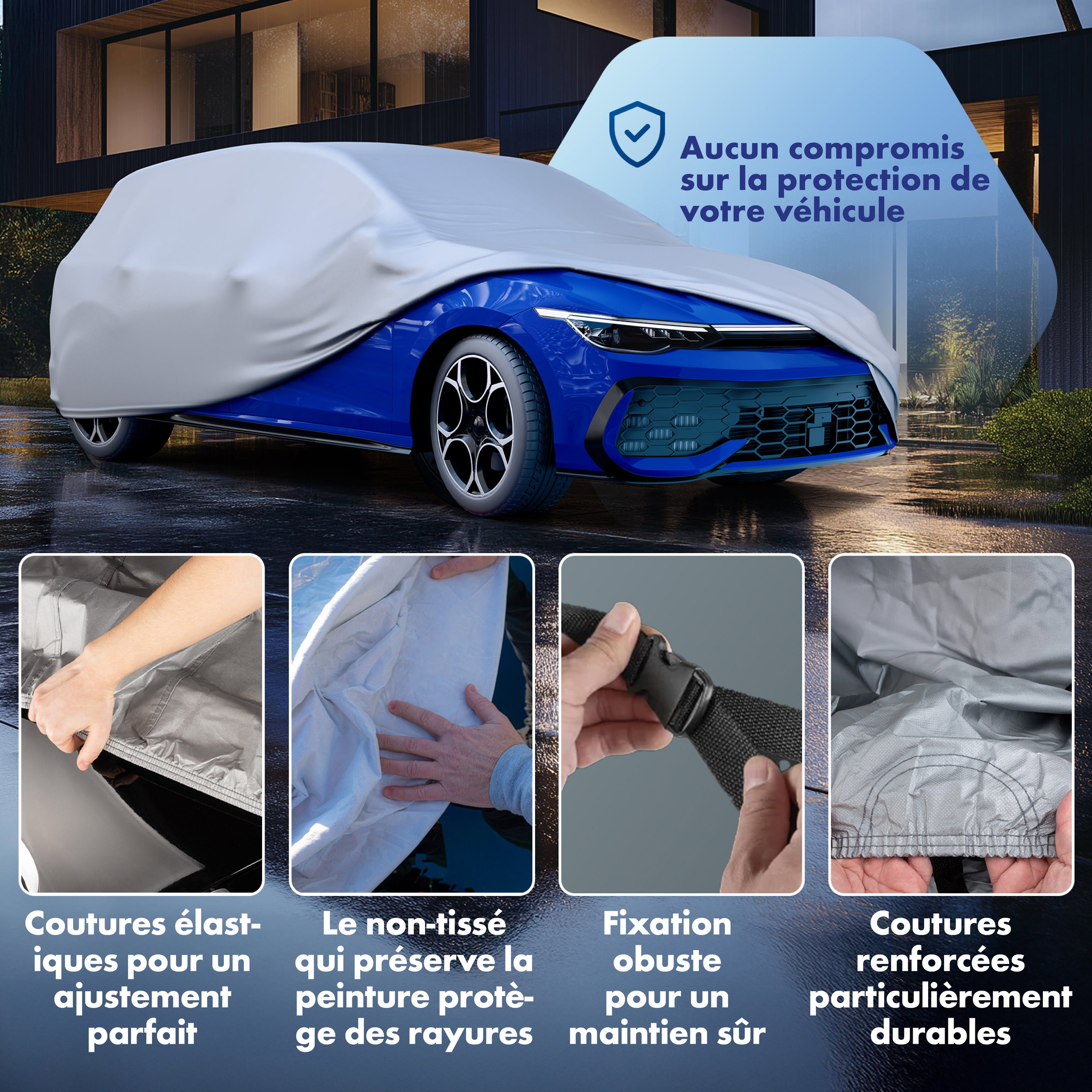 Bâche voiture, bâche de voiture garage complet taille M argent