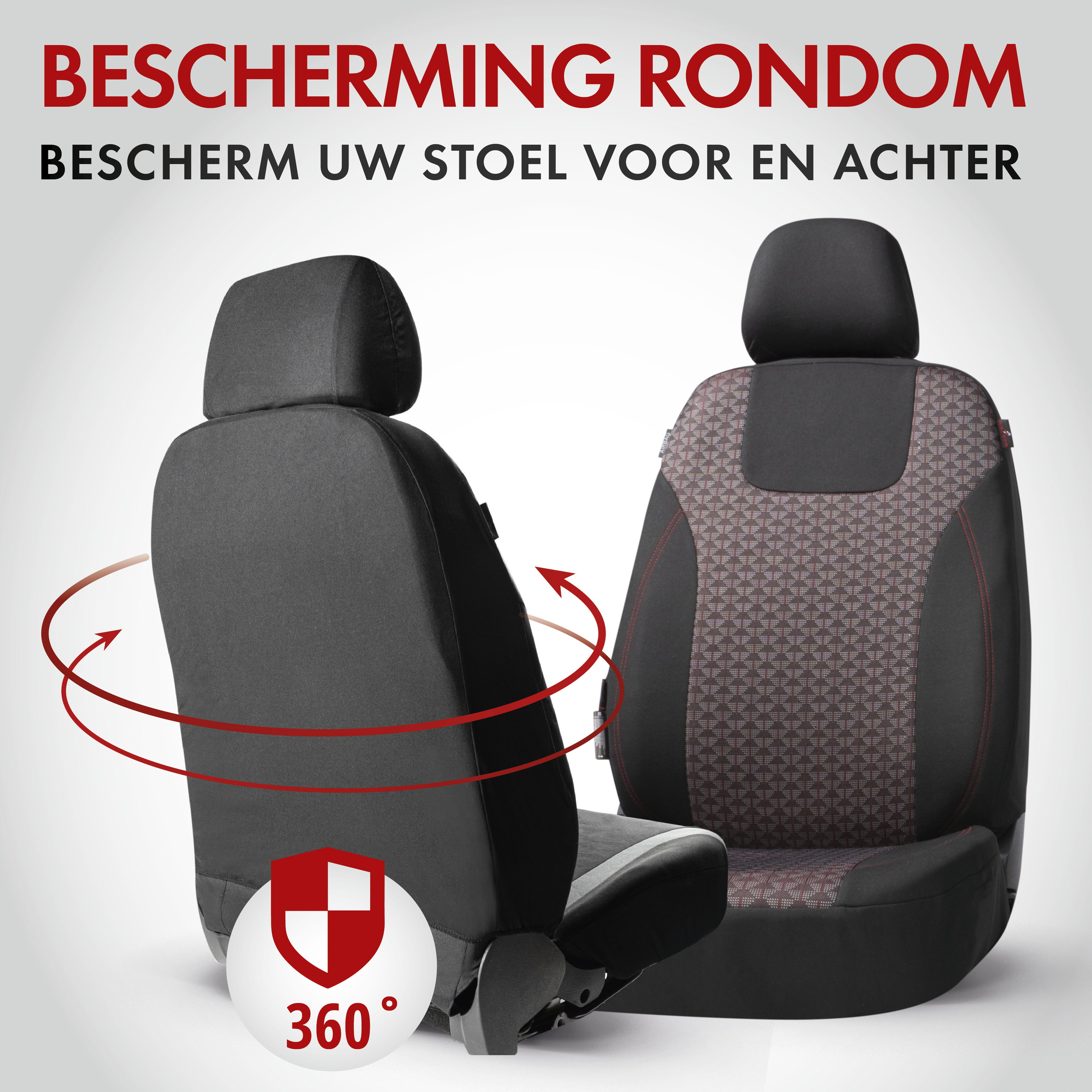 Premium Autostoelhoezen Redring met rits, ZIPP-IT stoelhoezen, 2 voorstoelhoezen zwart/rood