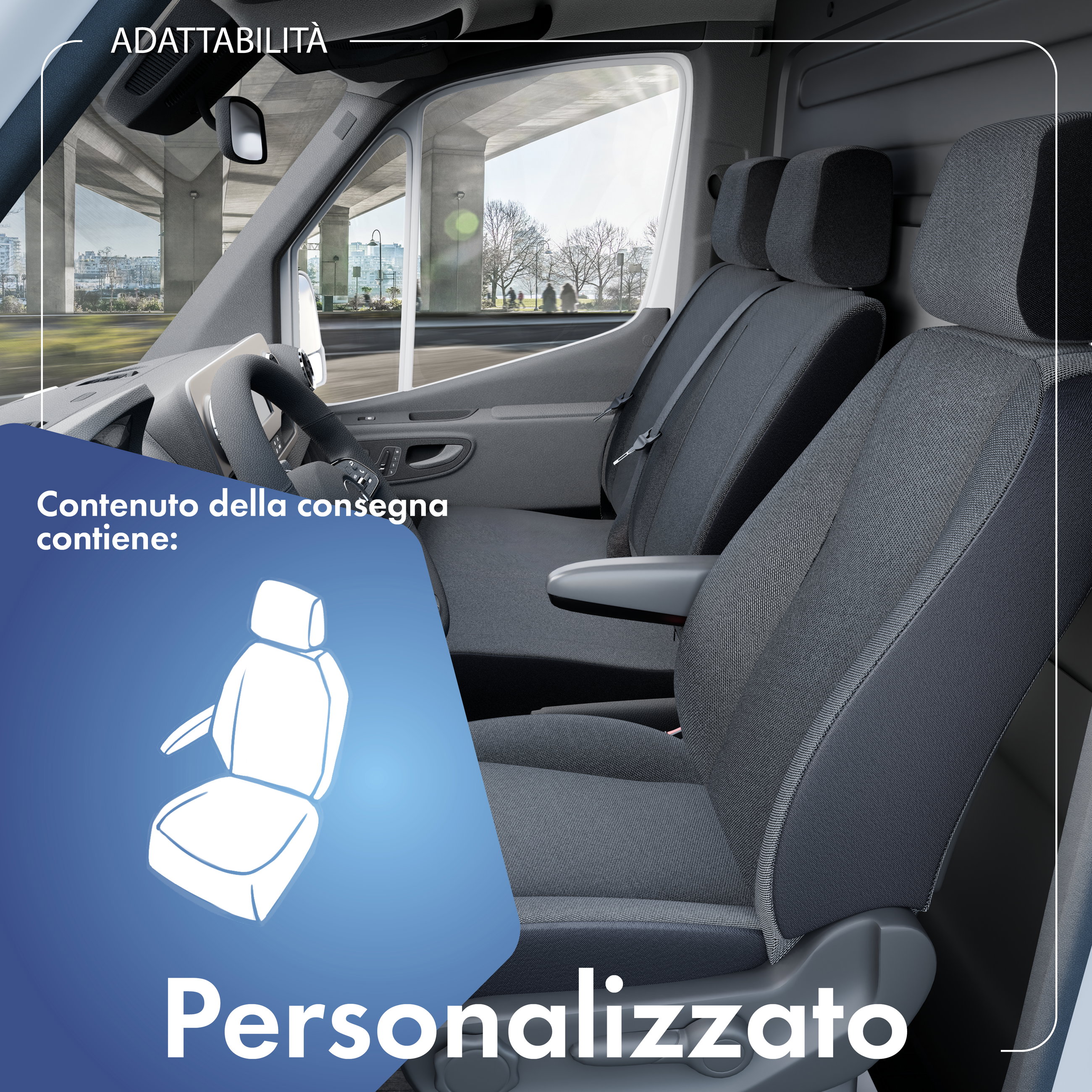 Transporter Coprisedili in tessuto per Fiat Doblo II, 1 sedile singolo conducente (bracciolo a destra)