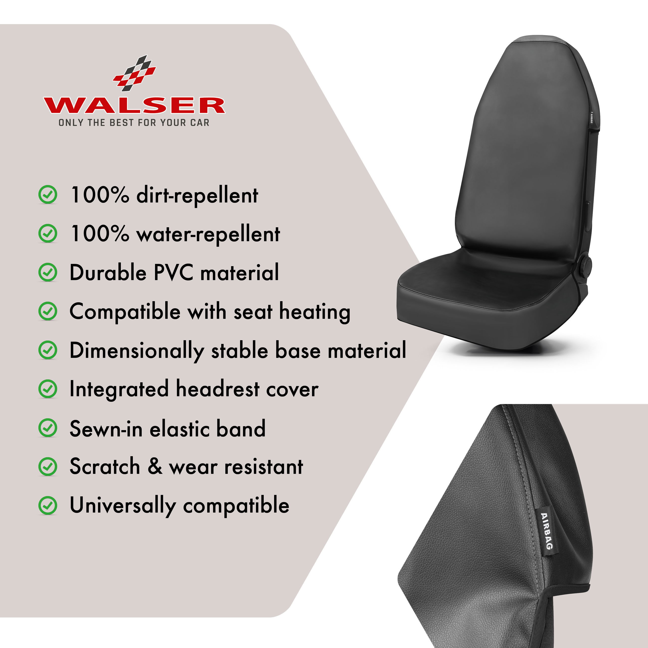 Sätesöverdrag, biltillbehör, ryggkuddar, PVC, svart