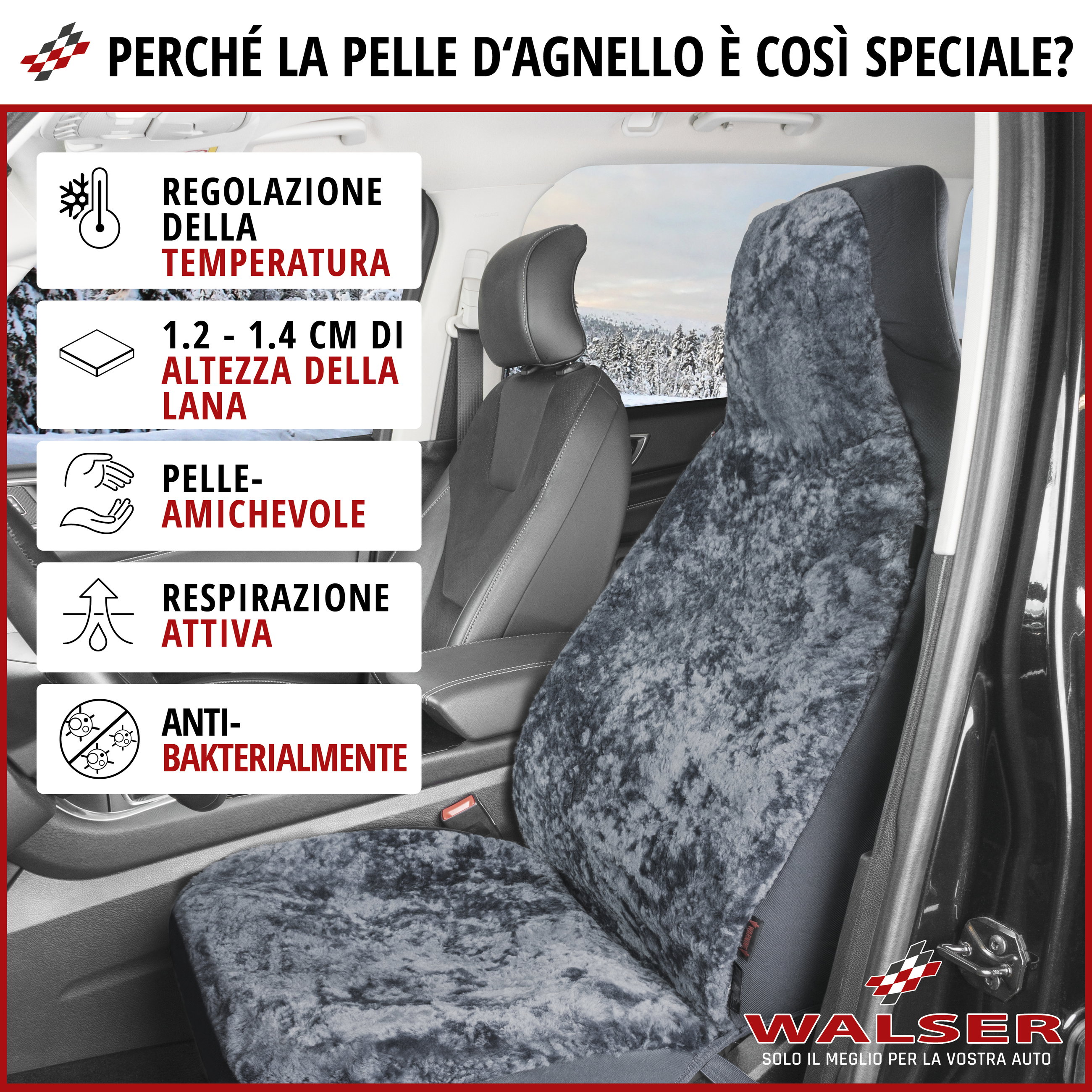 Coprisedili auto Zoya in pelle di agnello antracite con sistema IT ZIPP per sedili con schienale alto, 1 pezzo