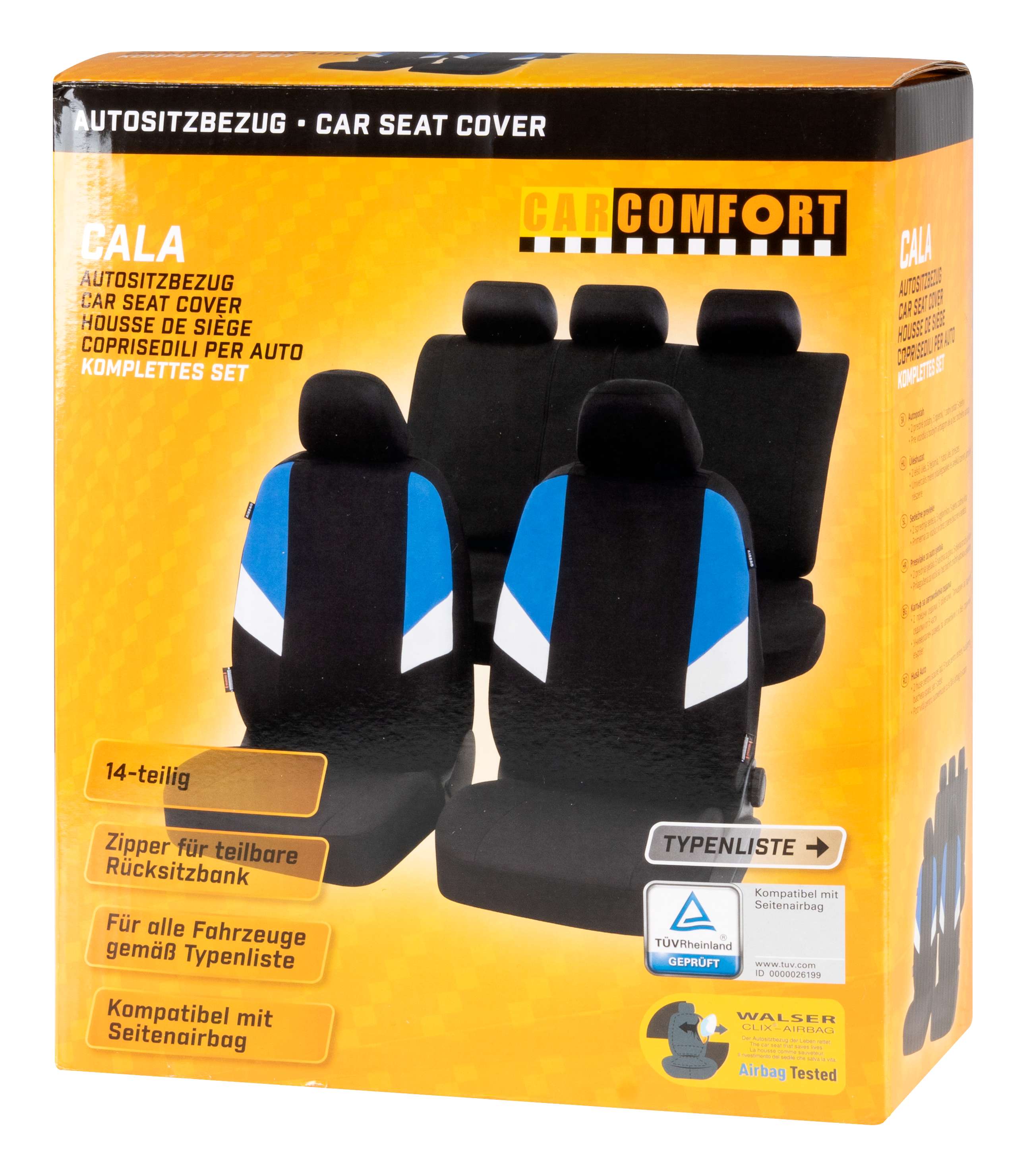 Autositzbezug Cala, PKW-Schonbezüge Komplettset schwarz/blau/weiß