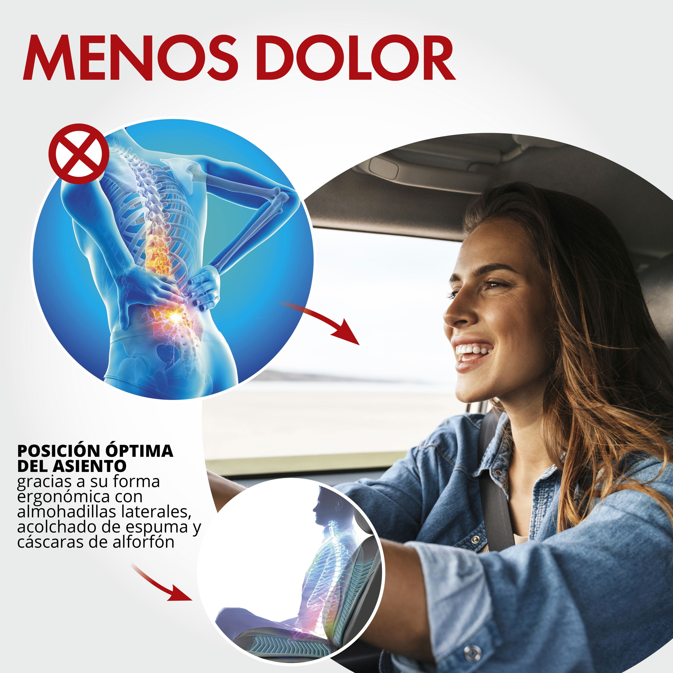Werbung, Plakat, Person, auto, ergonomisch, Autositze, Rückenschmerzen, Haltungen
