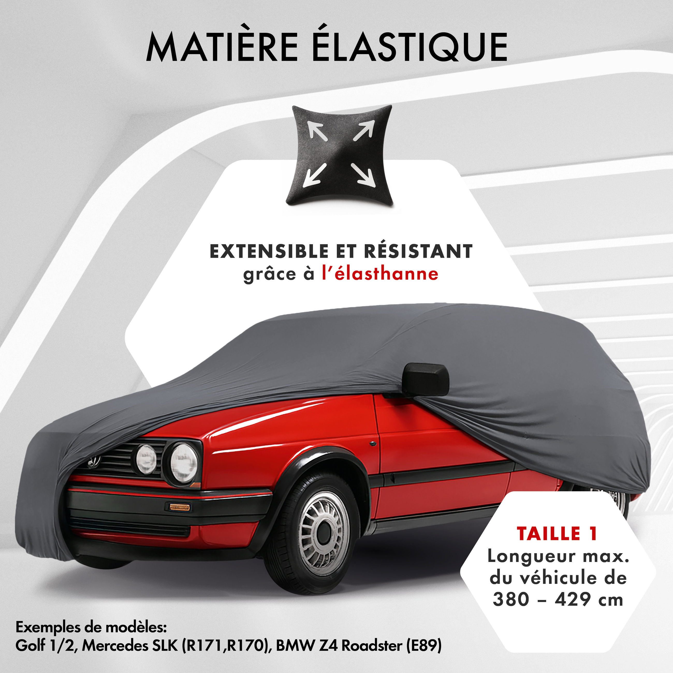 Premium housse de voiture Indoor Stretch, bâche complet pour l'interieur Plus taille 1 voiture anthracite